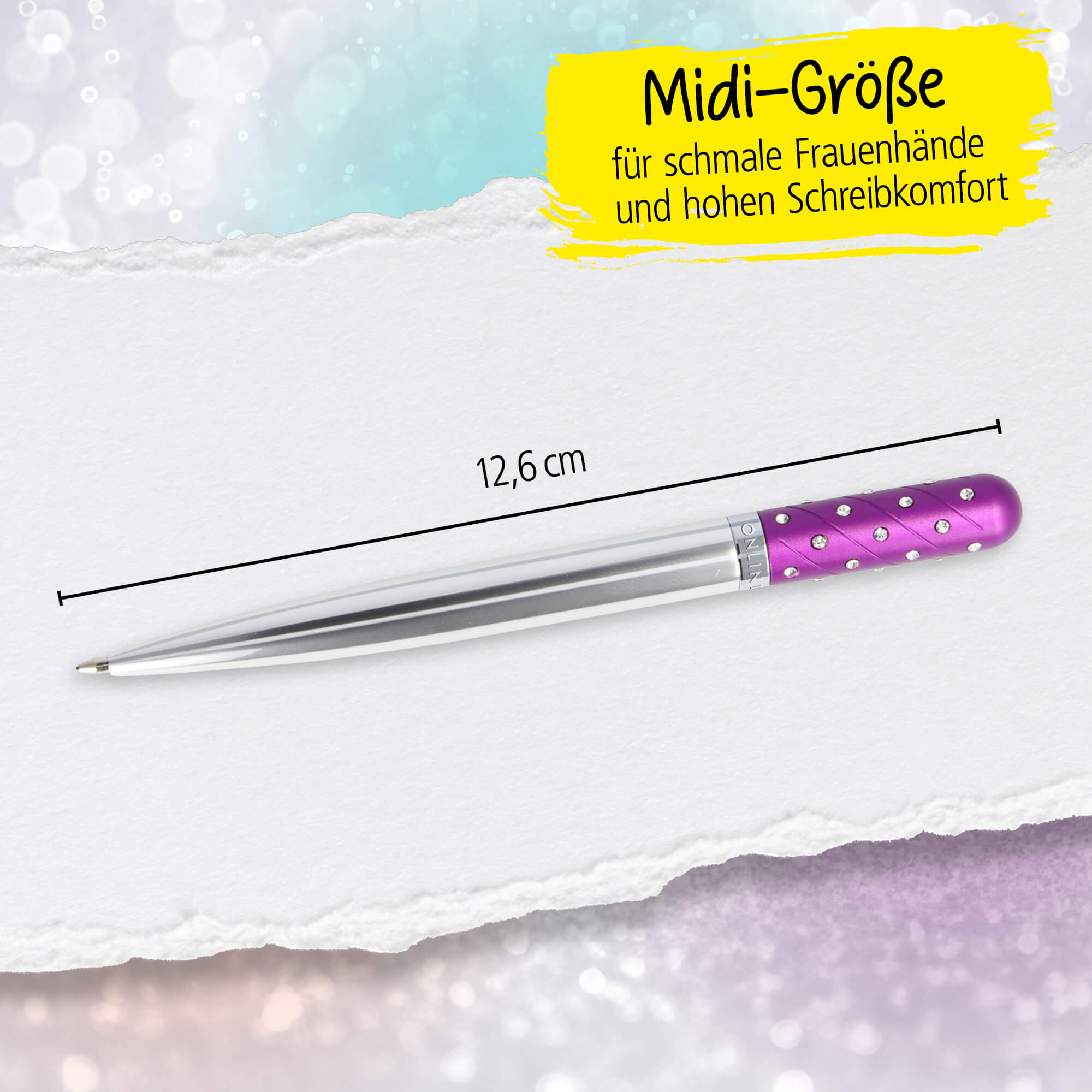 Kugelschreiber Crystal Pen Lila, Metall, inkl. internationale Großraummine schwarzschreibend, in Geschenketui