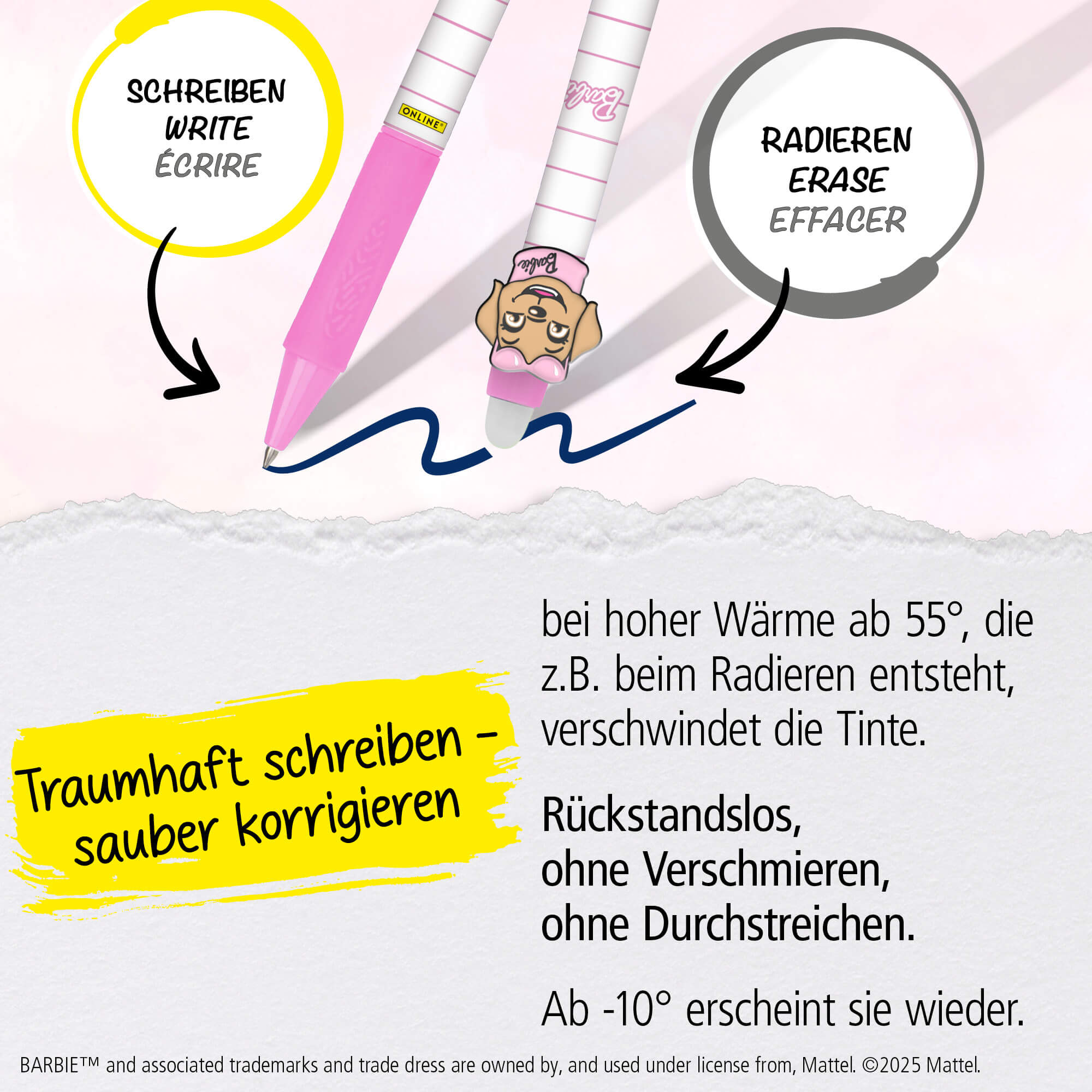 Radierbare Gelschreiber ONLINE magiXX Fun Barbie Edition, 6er-Pack, limitierte Kollektion