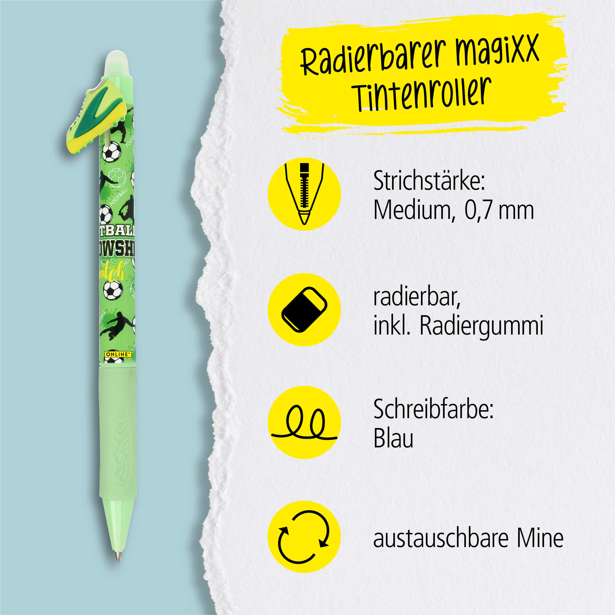 Radierbarer Gelschreiber ONLINE magiXX Fun Football Green