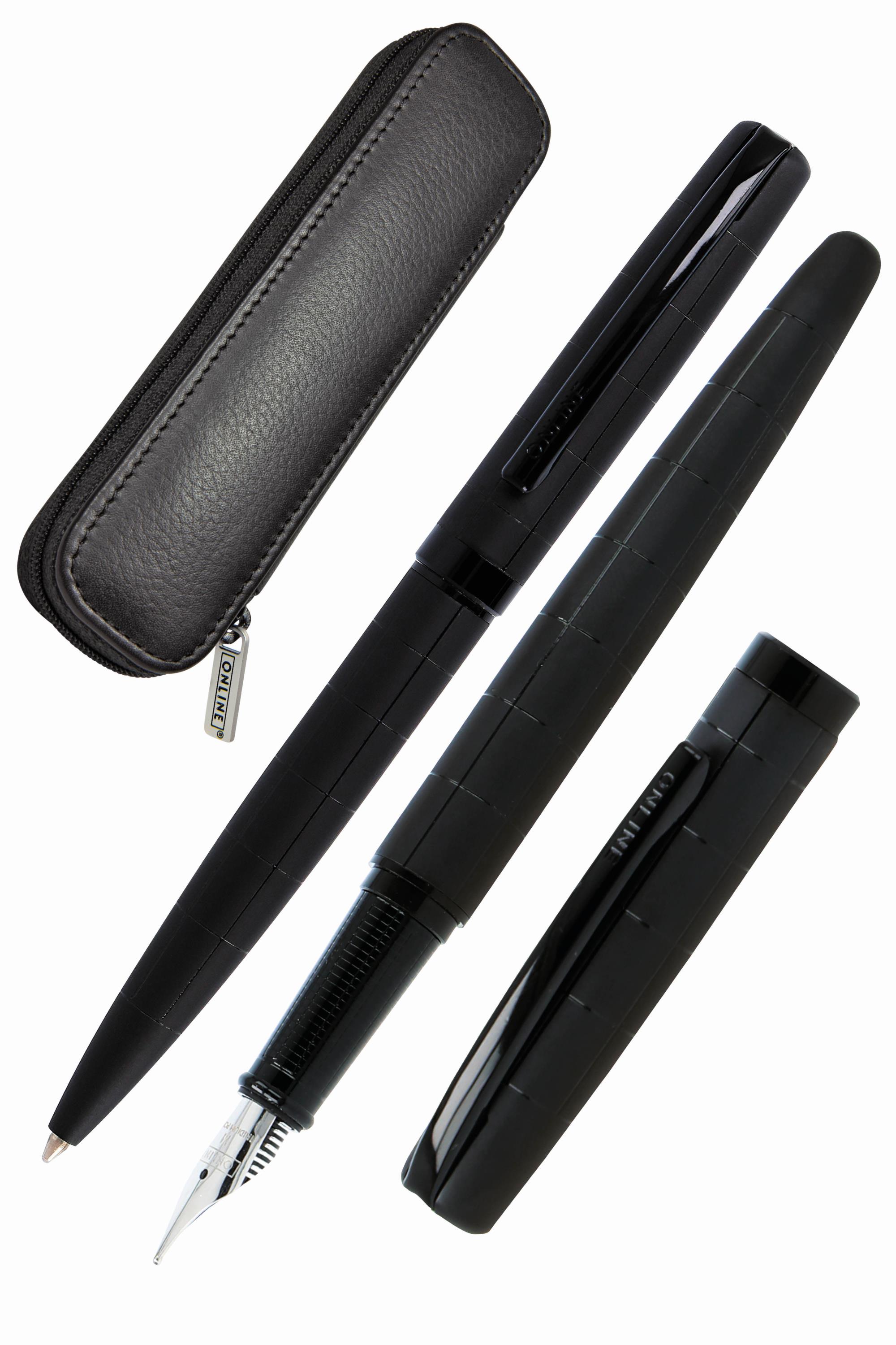 Eleganza Füller & Kugelschreiber Black, inkl. Lederetui in Geschenkbox
