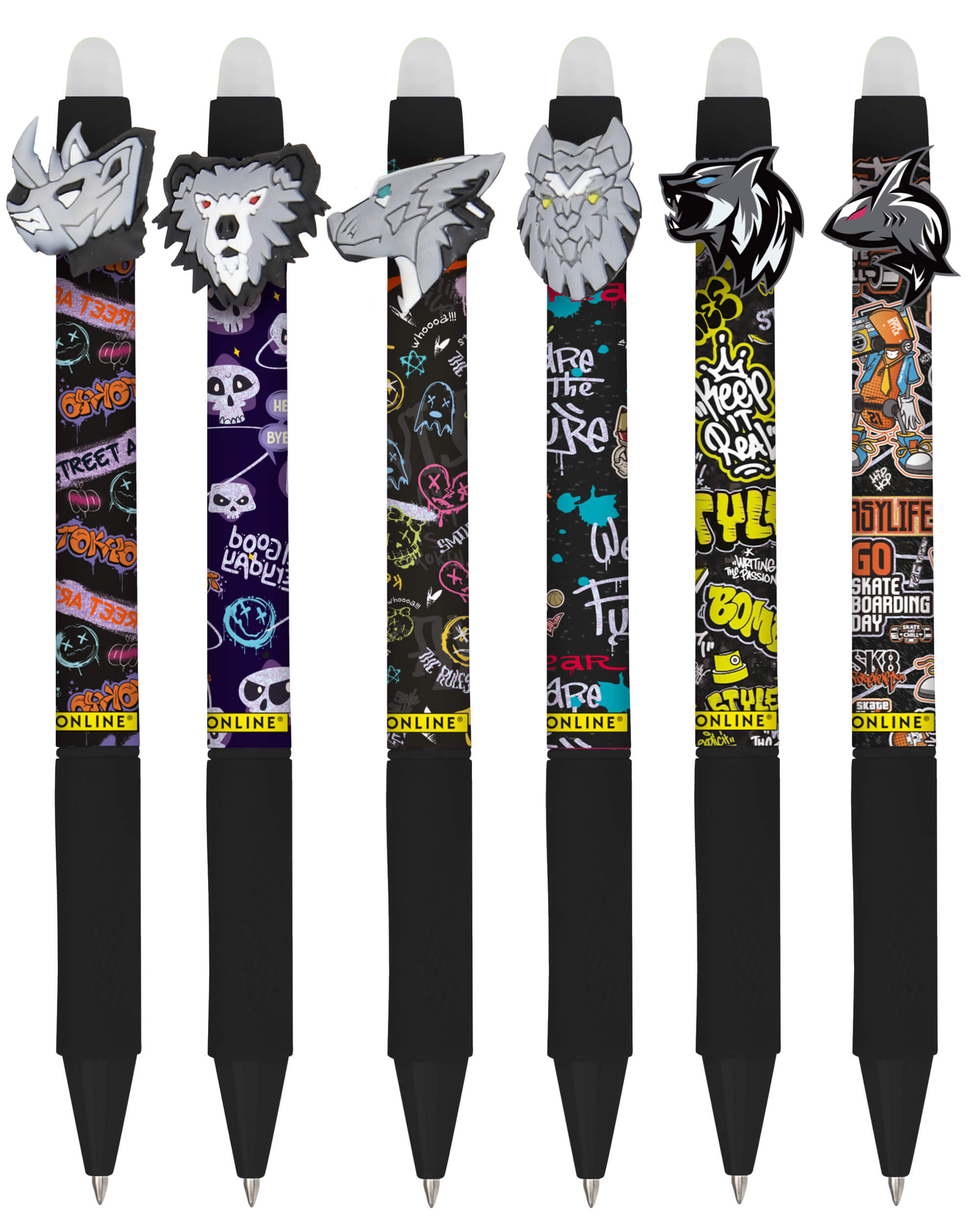 Radierbare Gelschreiber Angry Animals, 6er Pack