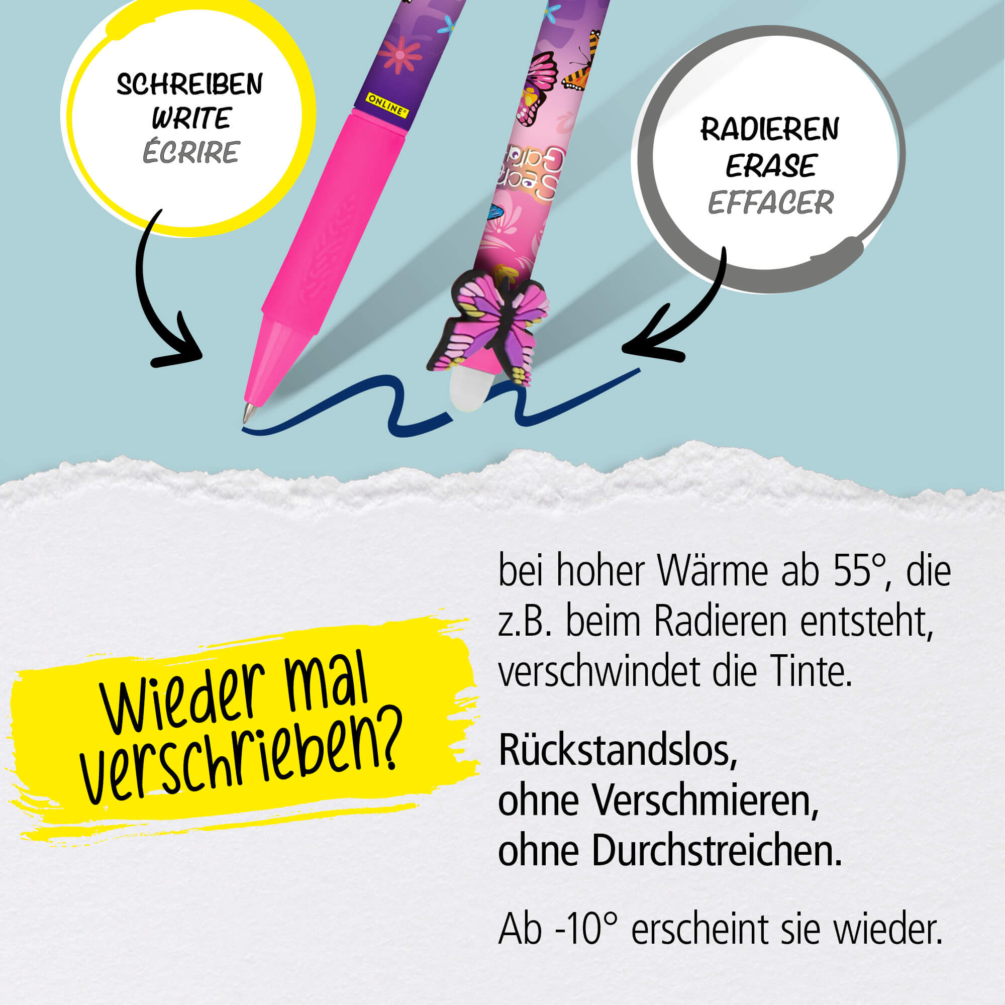 Radierbare Gelschreiber ONLINE magiXX Fun Girls, 6er Pack