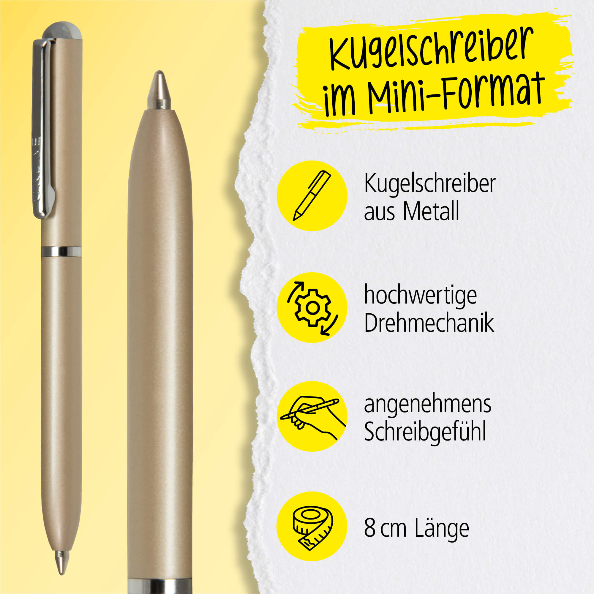 Kugelschreiber Mini Portemonnaie Champagne, 8 cm Mini-Kugelschreiber