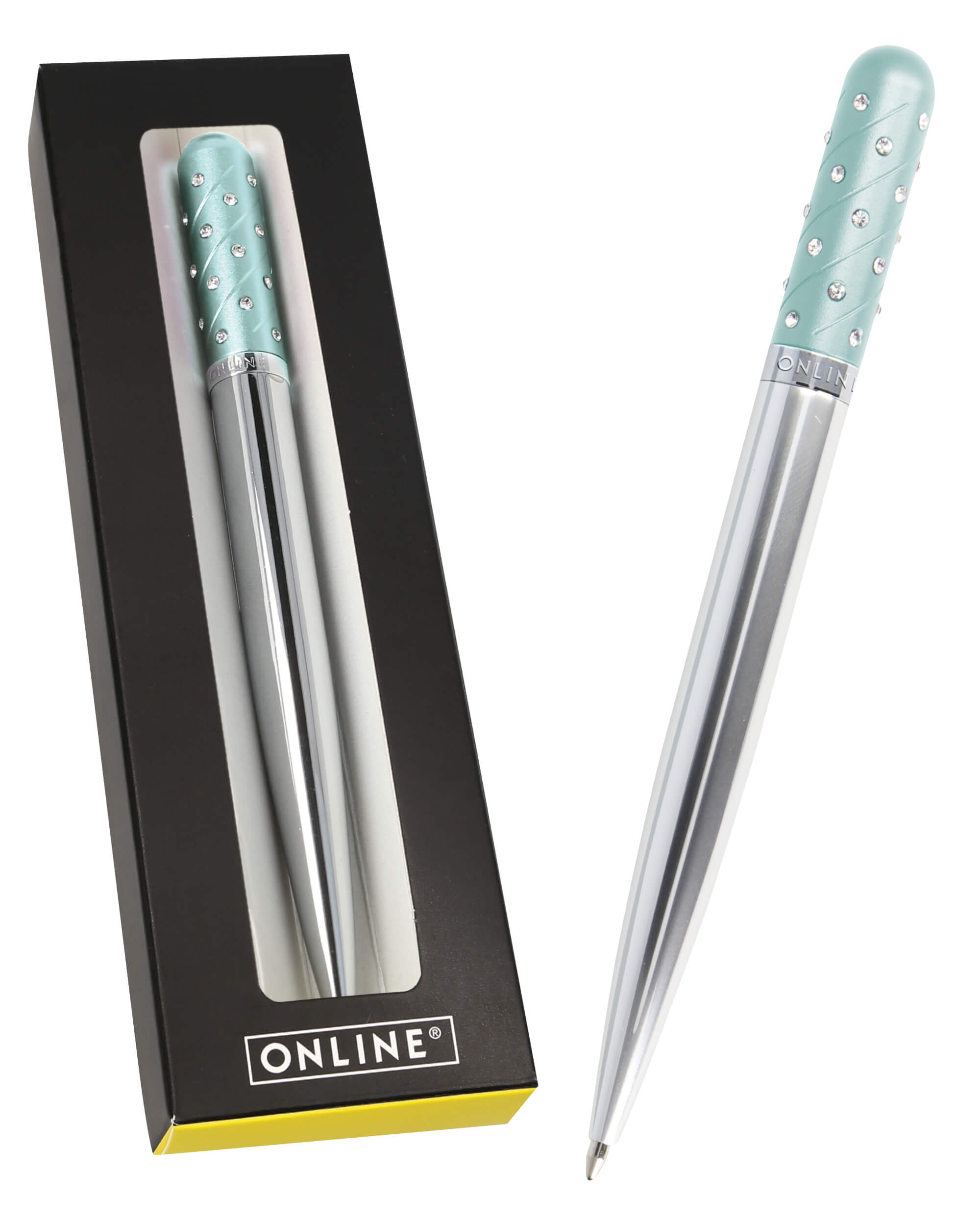 Kugelschreiber Crystal Pen Türkis, Metall, inkl. internationale Großraummine schwarzschreibend, in Geschenketui