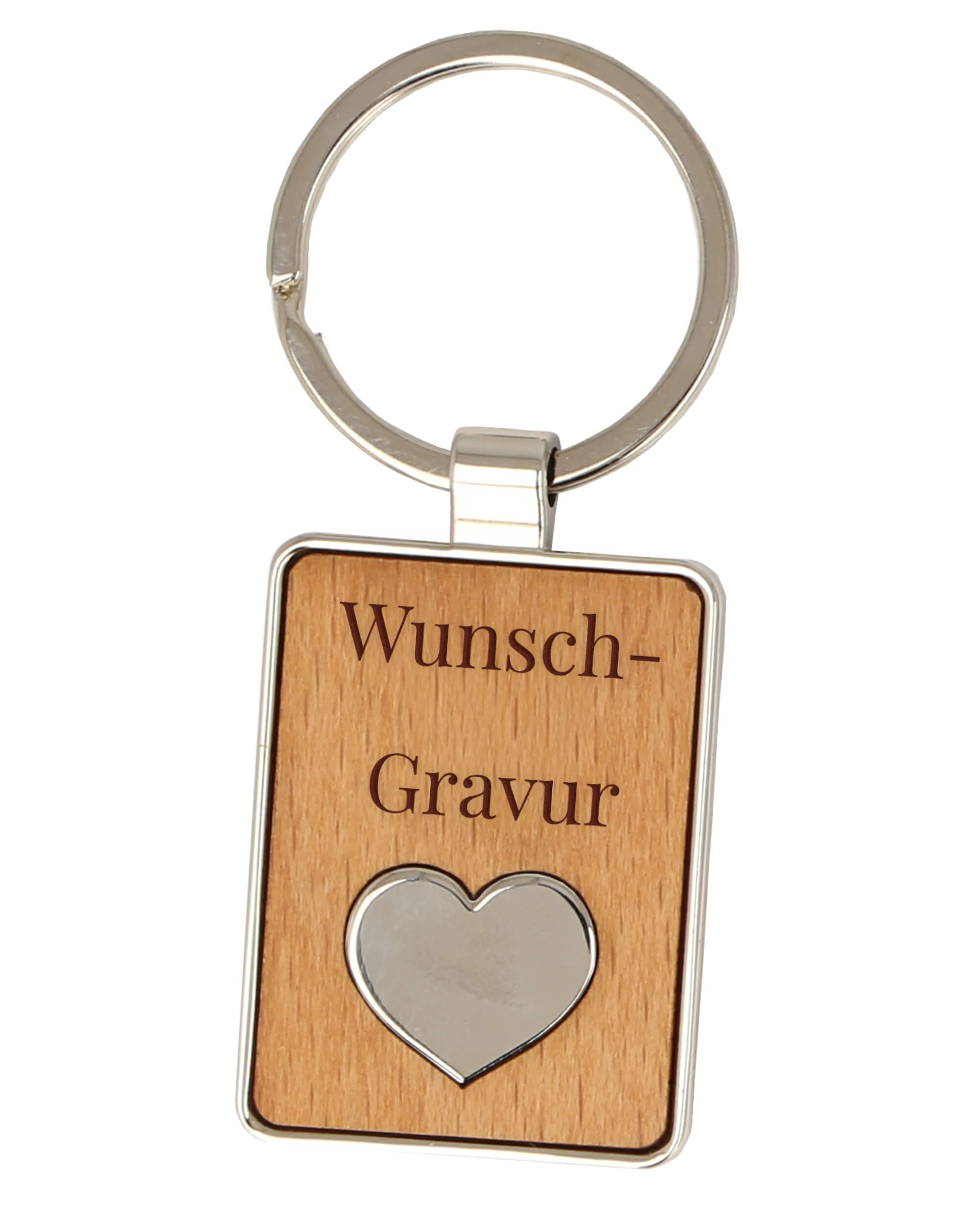 ONLINE Schlüsselanhänger personalisiert Holz mit Metall-Herz, Schlüsselanhänger zum selbst gestalten mit Gravur