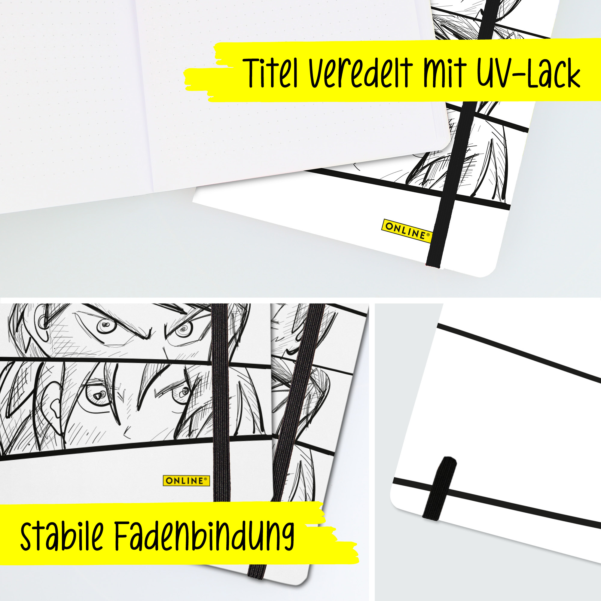 Bullet Journal Manga, Dotted-Notizbuch mit Soft Cover, Gummiband, DIN A5, 120g/m² FSC Papier, 144 Seiten