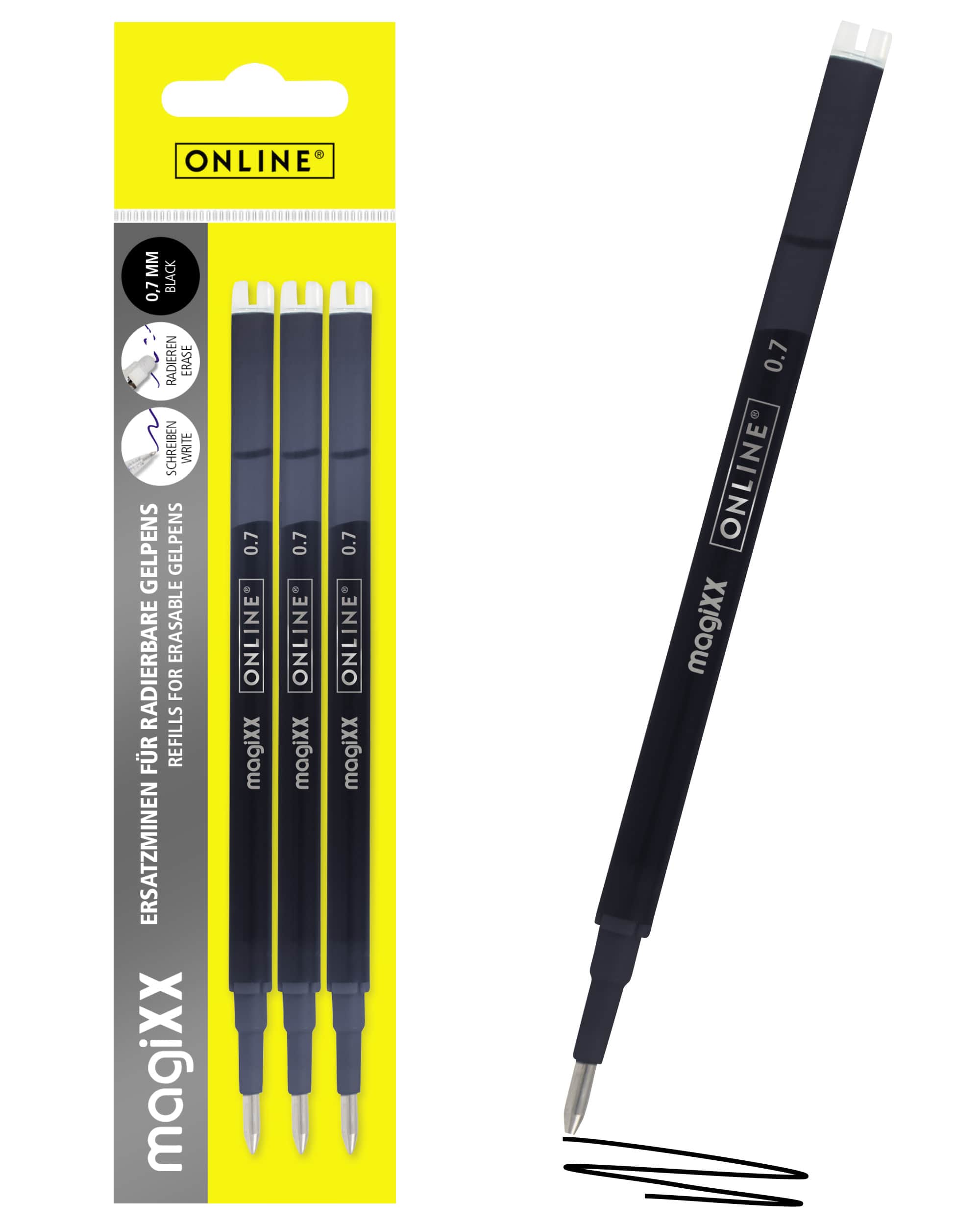 Radierbare Ersatzminen für ONLINE magiXX Gelschreiber - 0,7 mm schwarz