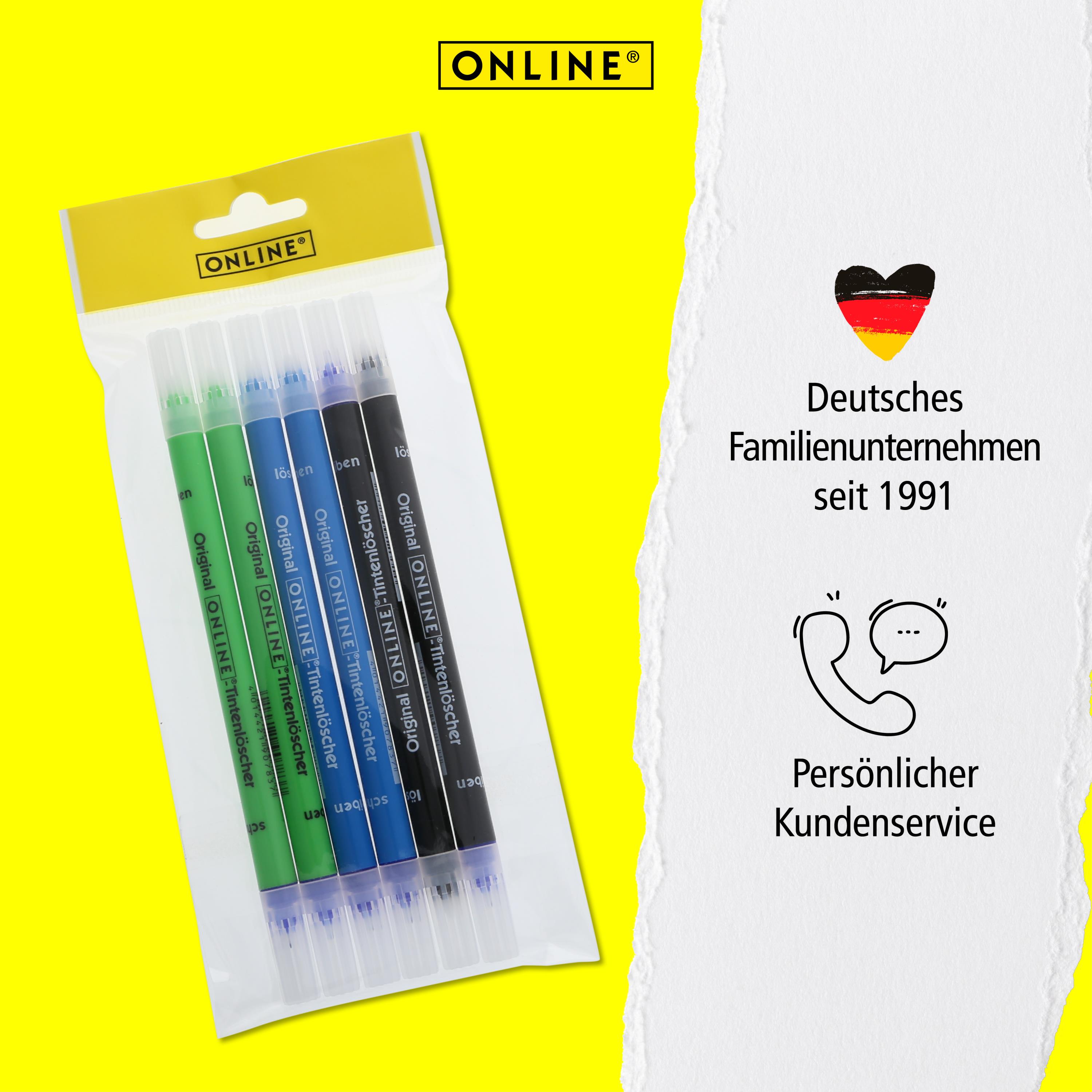 Vorteilspack Tintenlöscher, 6 Stück, Schwarz, Blau, Grün