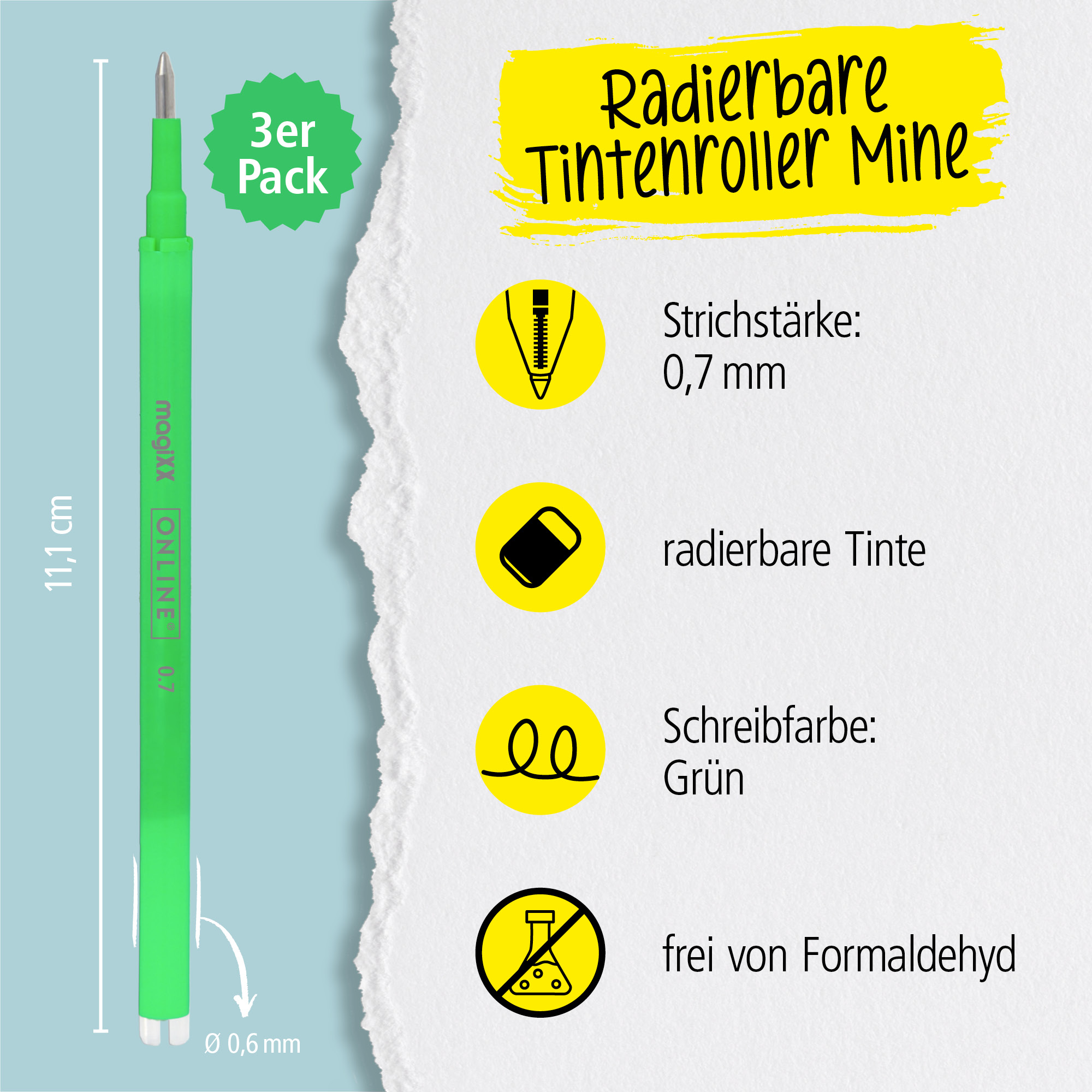 Radierbare Ersatzminen für ONLINE magiXX Gelschreiber - 0,7 mm grün
