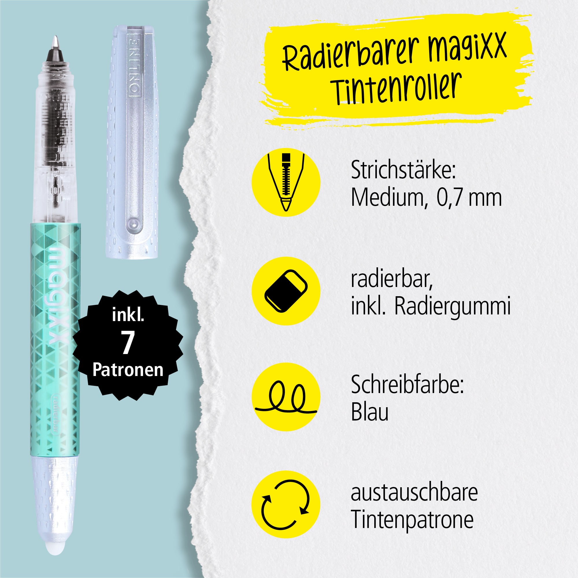 Radierbarer Patronenrollerball ONLINE magiXX Blue inkl. Tintenpatronen