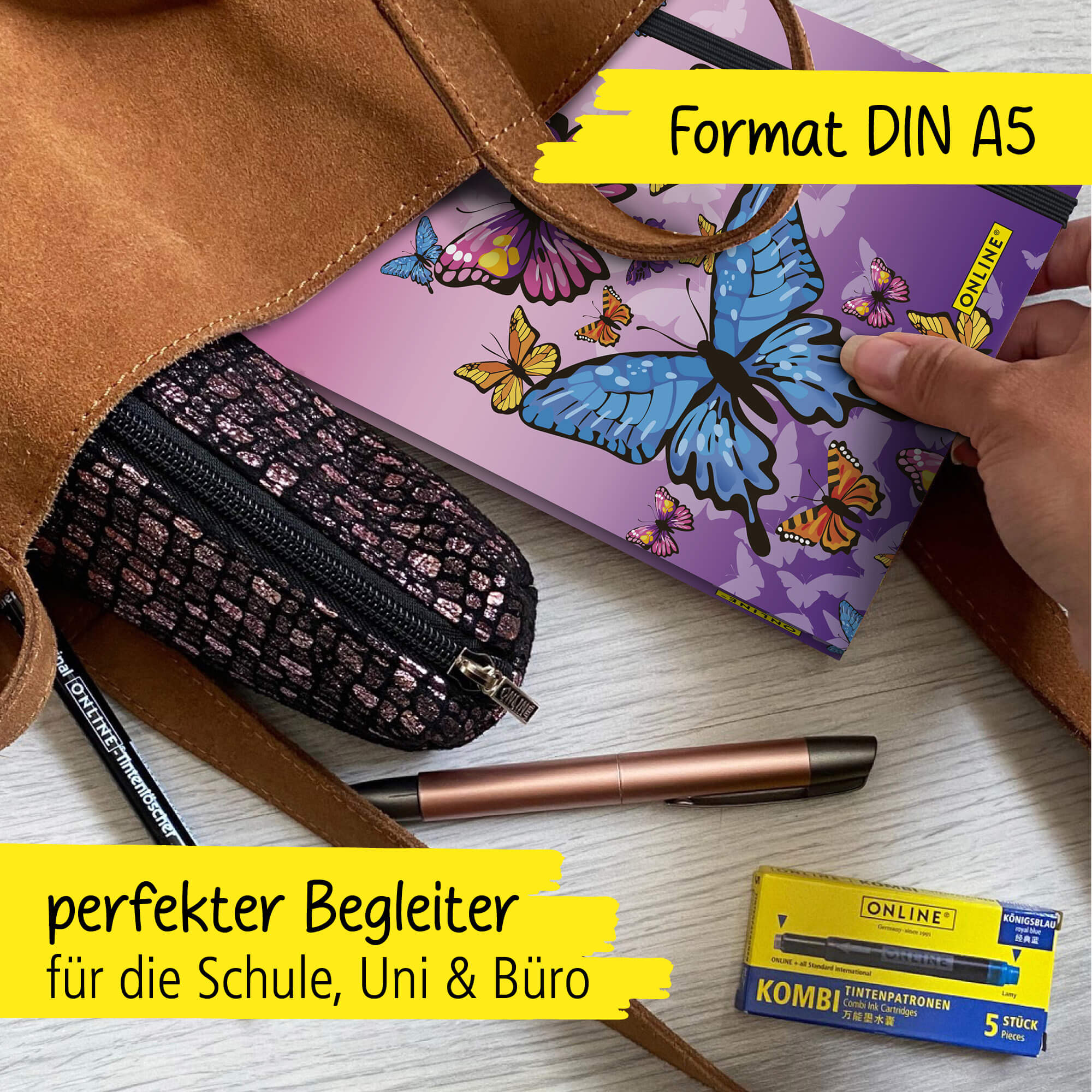 Bullet Journal Butterfly, Dotted-Notizbuch mit Soft Cover, Gummiband, DIN A5, 120g/m² FSC Papier, 144 Seiten