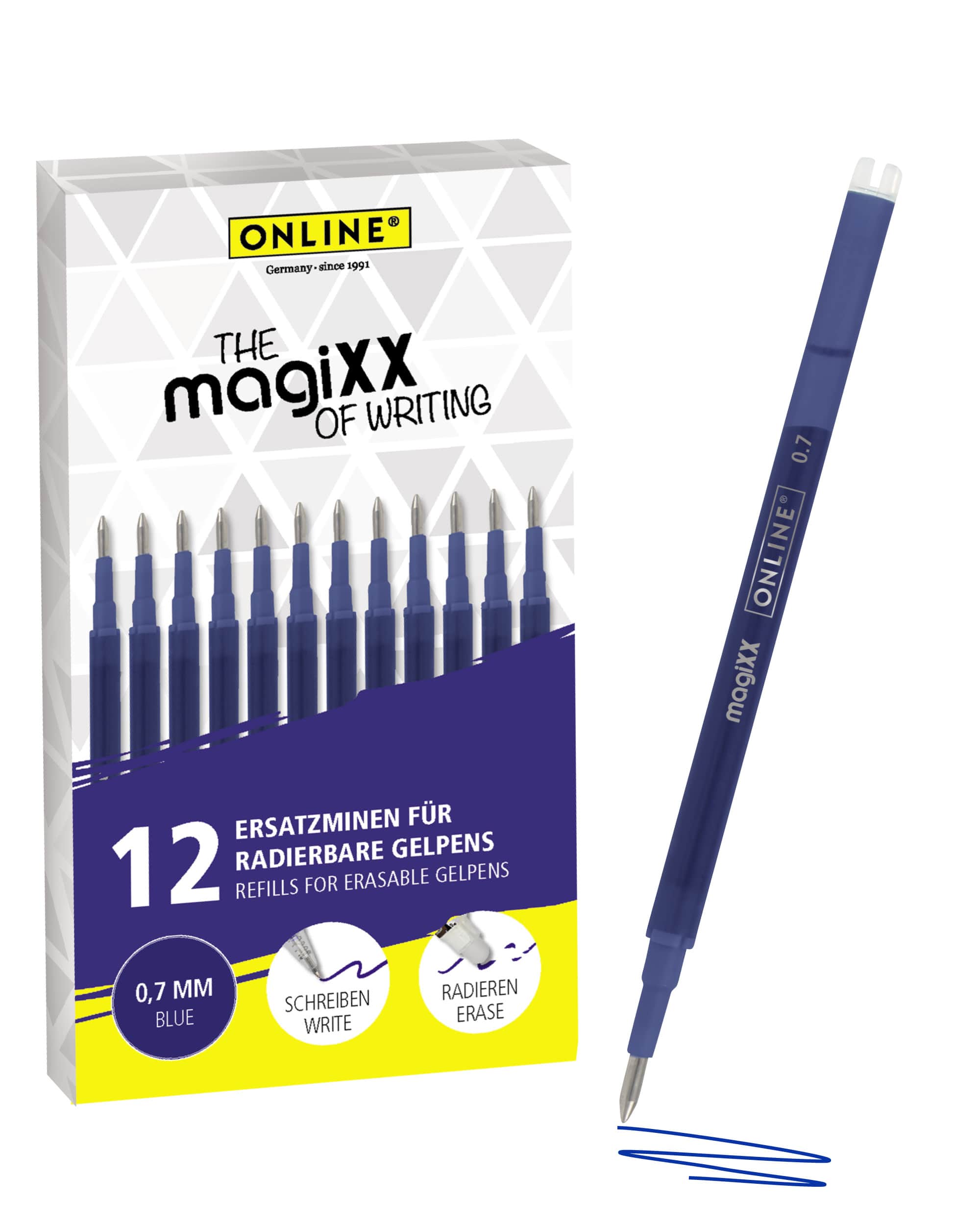 Radierbare Ersatzminen für ONLINE magiXX Gelschreiber - 0,7 mm blau