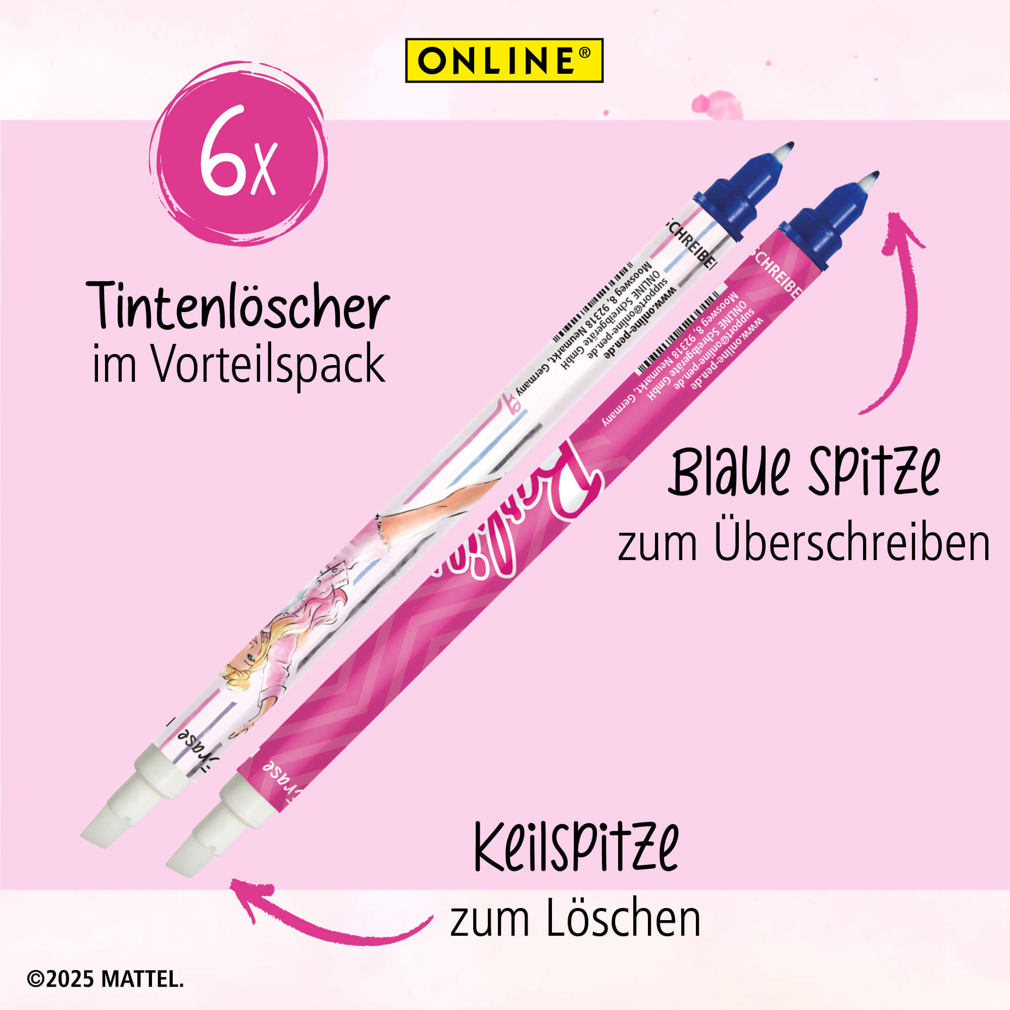 Vorteilspack Tintenlöscher Barbie, 6 Stück, limitierte Edition