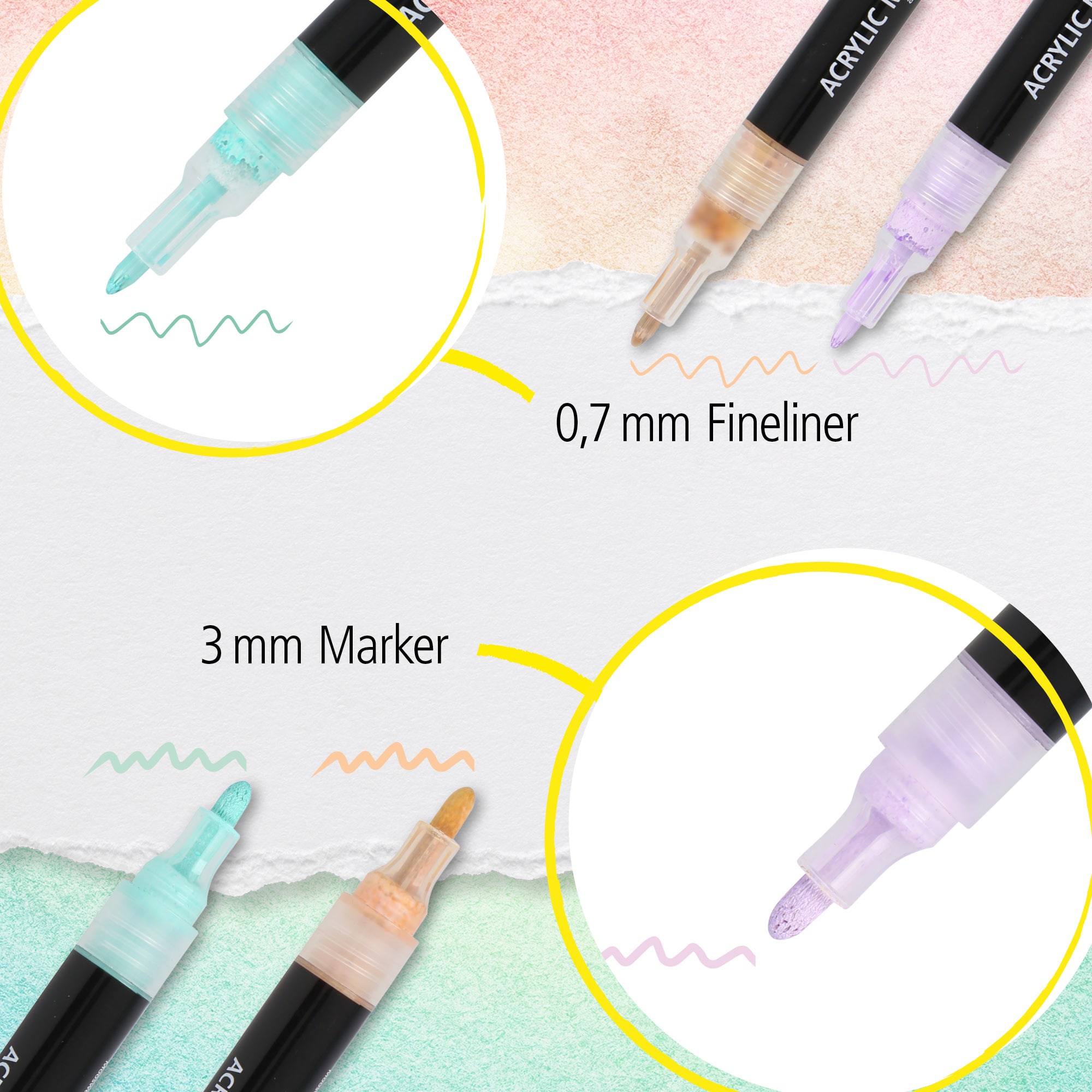 Pastell Lettering Set mit Acryl Marker, 6 Stifte
