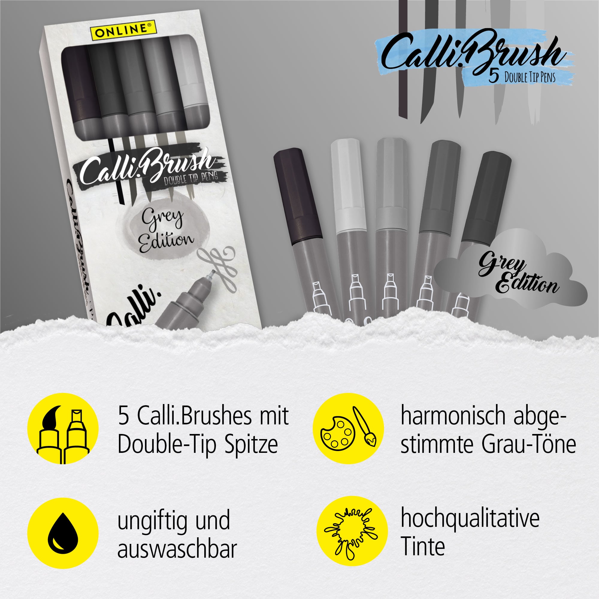 Calli.Brush Pens 5er Set Grey