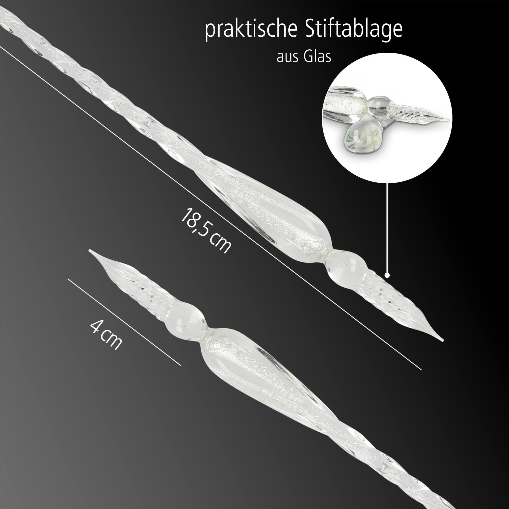 Glass Dip Pen, Glas-Federkiel, Set inkl. Tintenglas schwarz