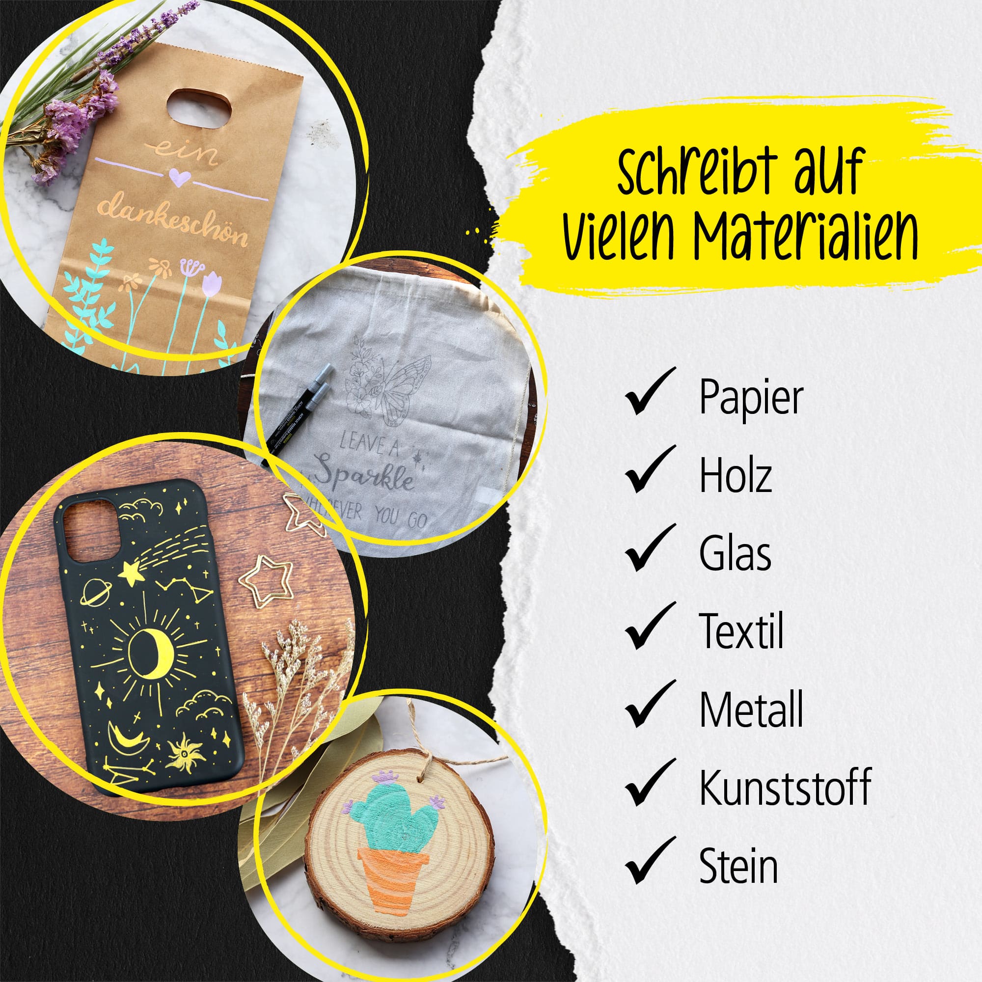 Silver Lettering Set mit Acryl Marker, Fineliner und Brushpen, 5 Stifte