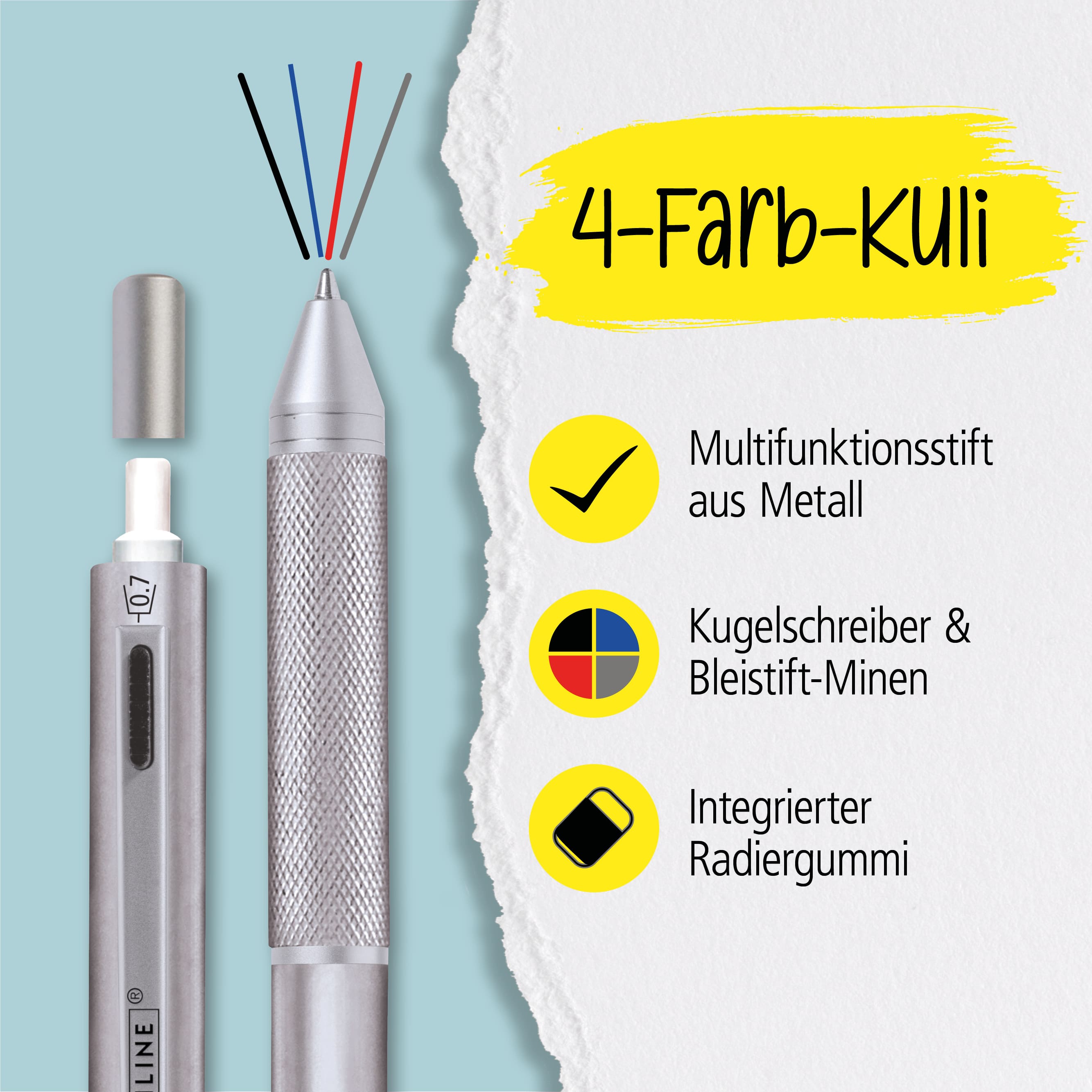 Multipen 4-in-1 Silver, inkl. Ersatzminen in Box