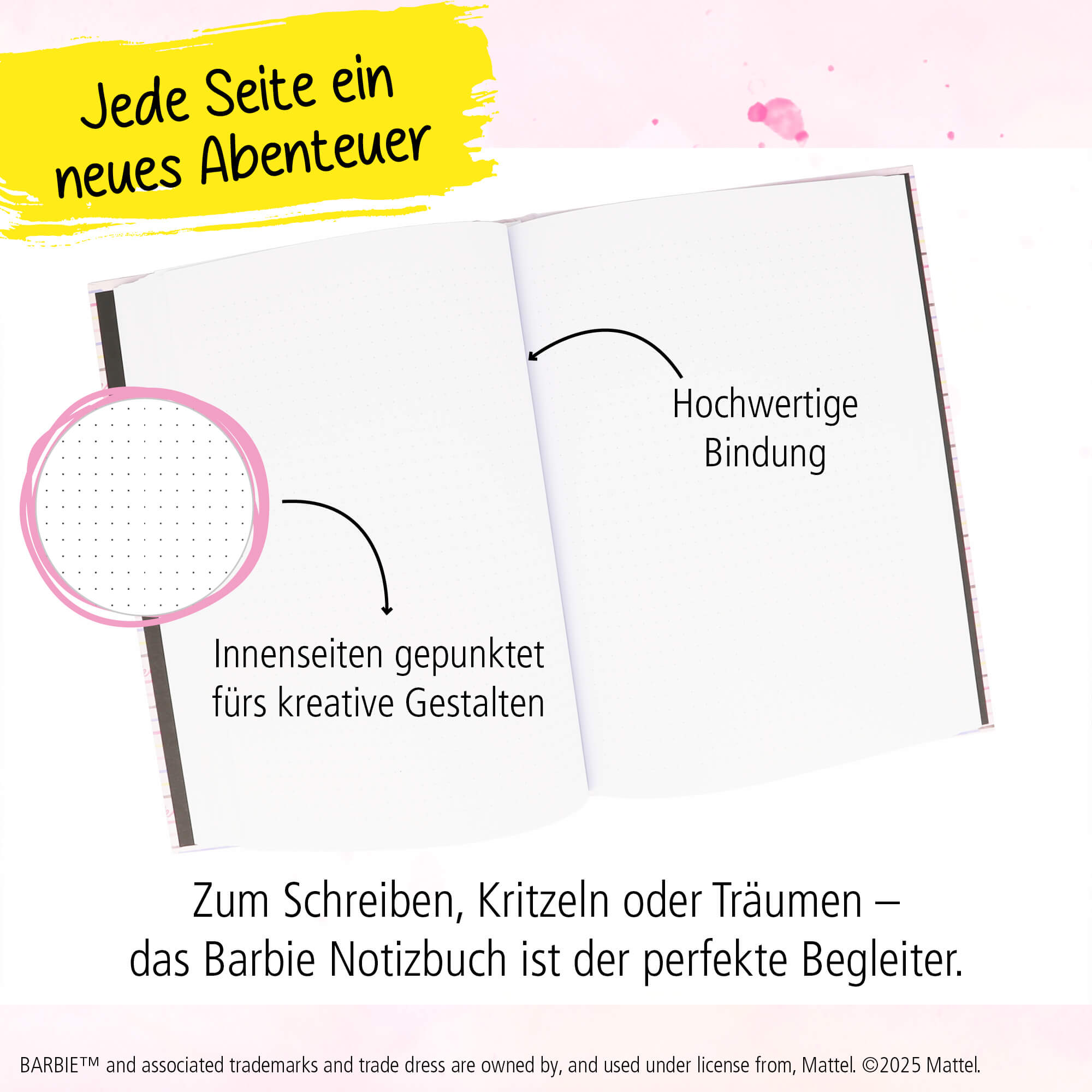 Kladde DIN A5 Barbie, dotted, 96 Blatt, 80 g/m² Notizbuch, 2er Pack