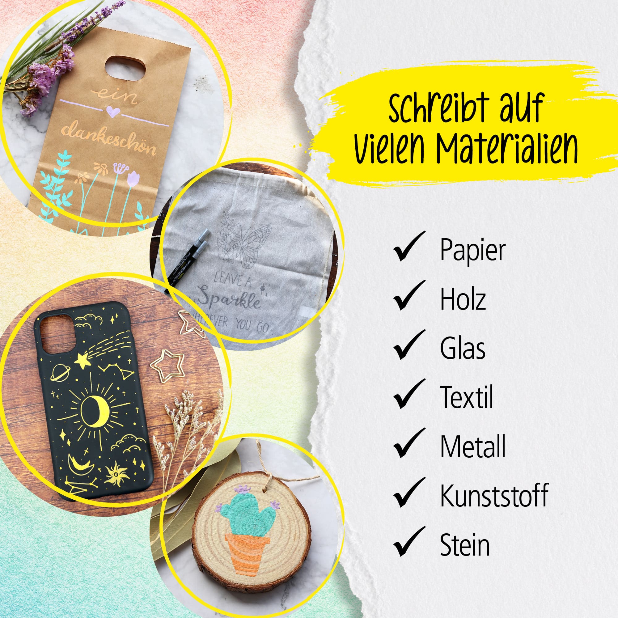 Pastell Lettering Set mit Acryl Marker, 6 Stifte