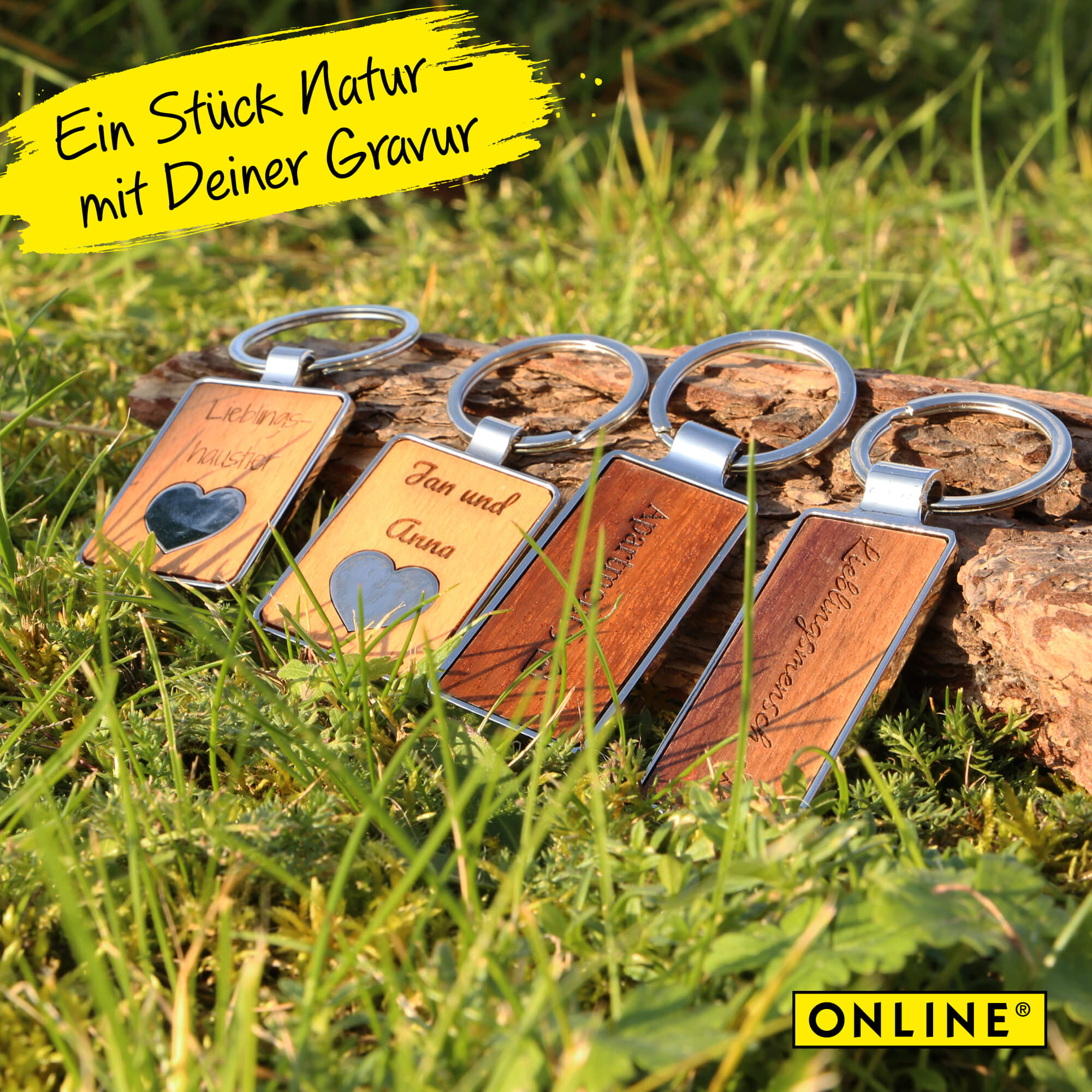ONLINE Schlüsselanhänger personalisiert aus Walnuss-Holz, Schlüsselanhänger zum selbst gestalten mit Gravur