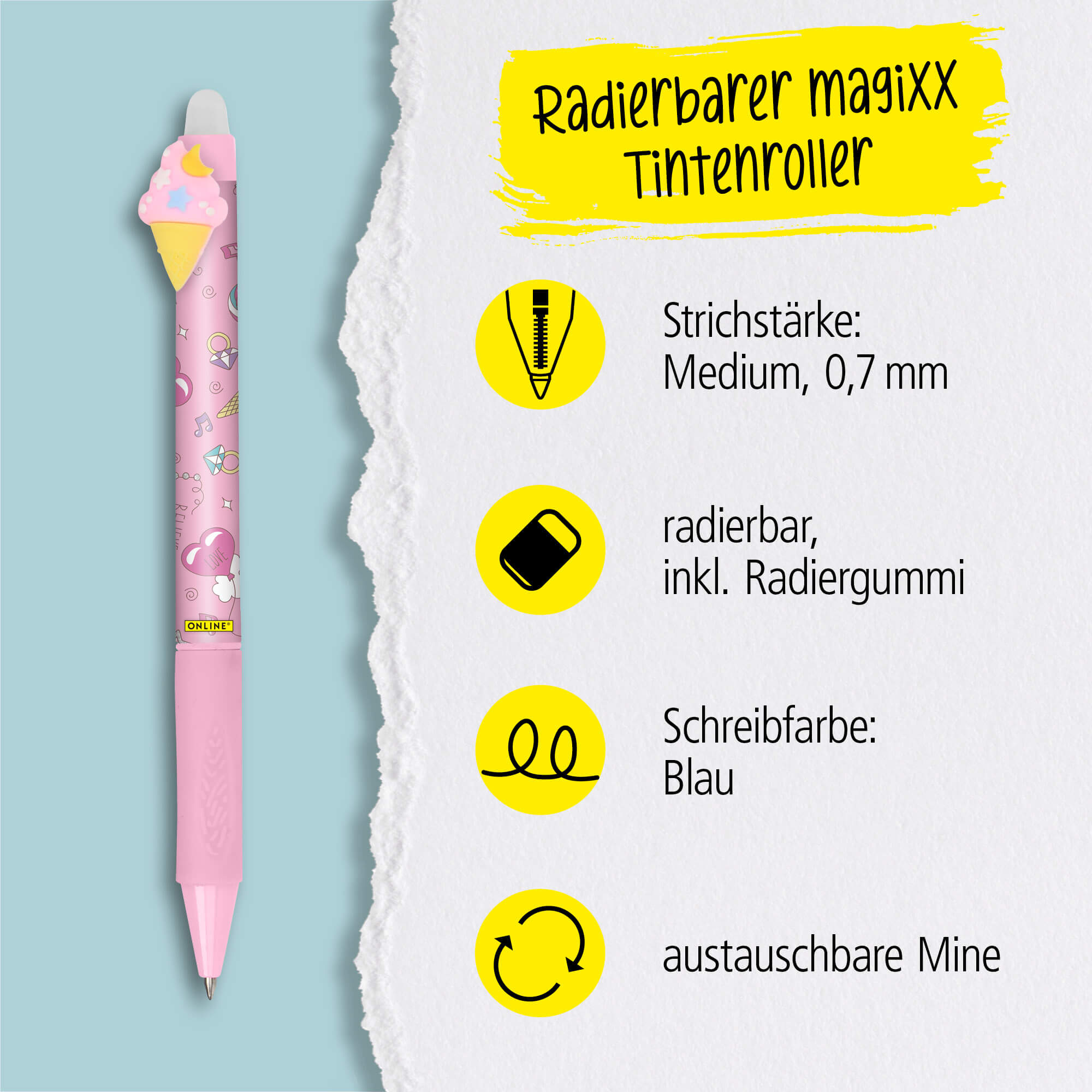 Radierbarer Gelschreiber ONLINE magiXX Fun Icecream