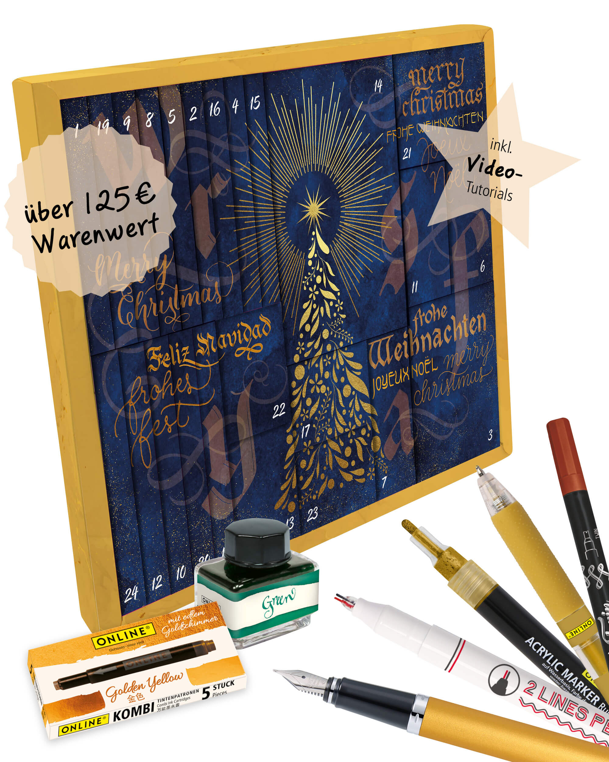 ONLINE Adventskalender Kalligrafie 2026, Kreativ Kalender für Erwachsene inkl. Tutorials