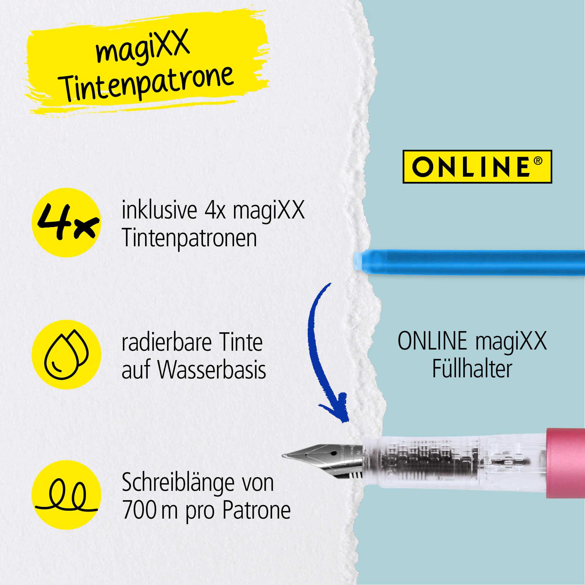 Radierbarer Füller ONLINE magiXX Sweet Love inkl. Tintenpatronen