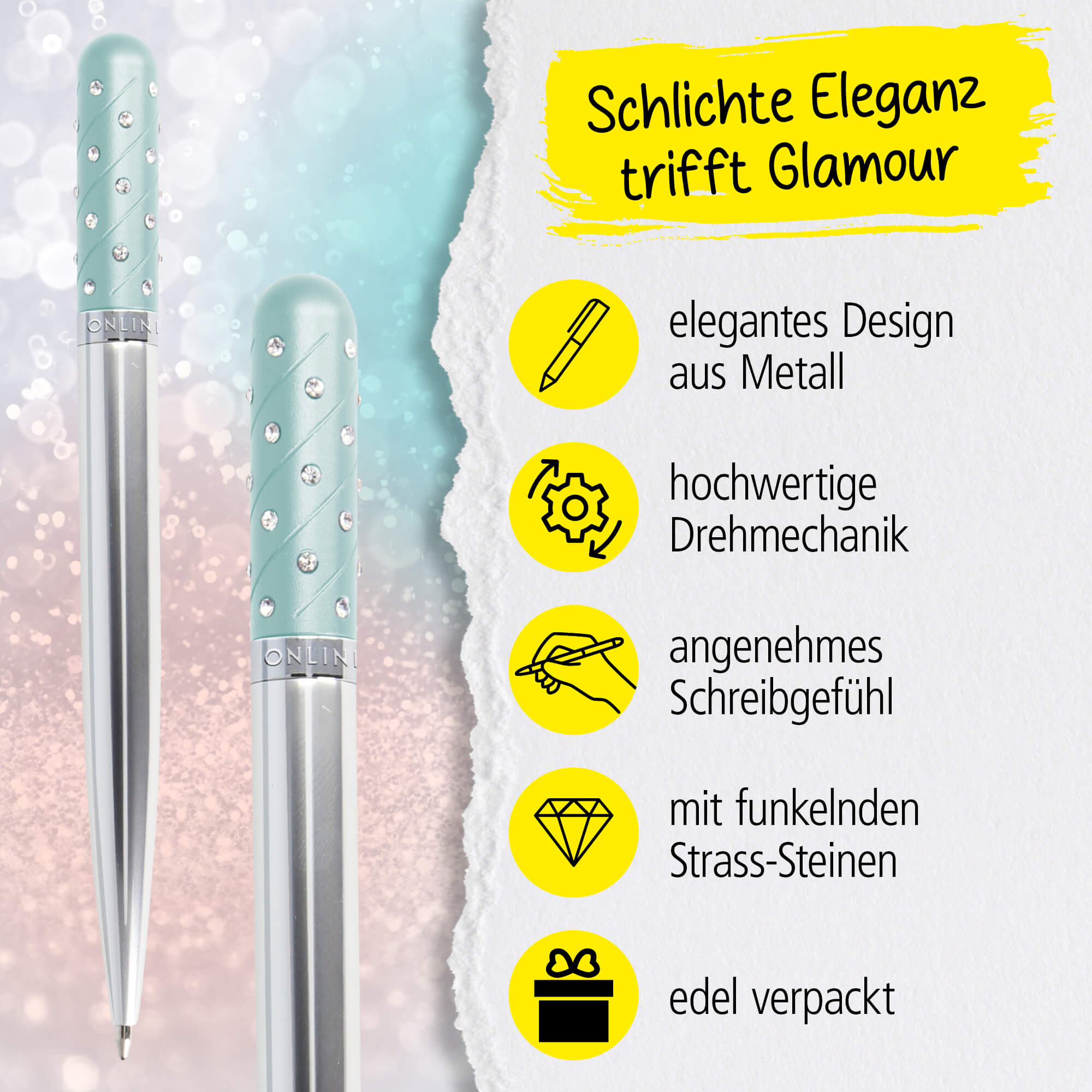 Kugelschreiber Crystal Pen Türkis, Metall, inkl. internationale Großraummine schwarzschreibend, in Geschenketui