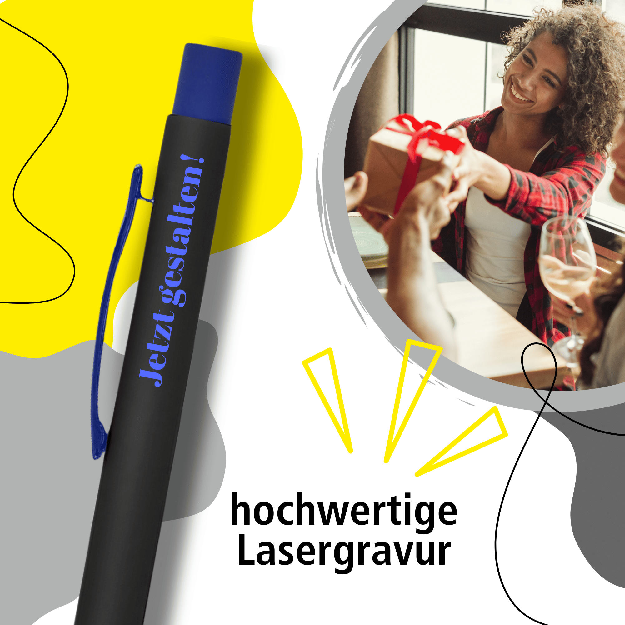 Kugelschreiber Soft Metal Black'n Blue, personalisiert mit Gravur