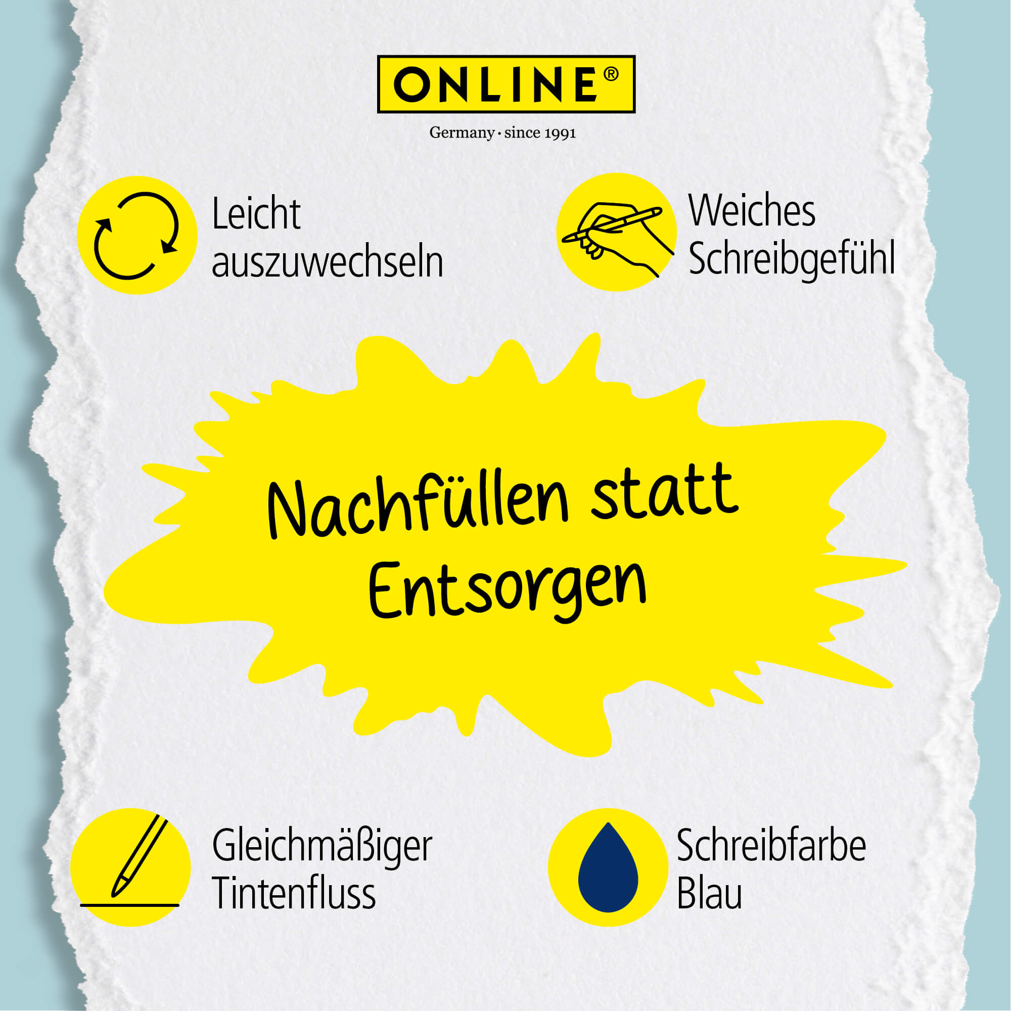 9x radierbare Tintenpatronen für magiXX Füllhalter, Vorteilspack, blauschreibend