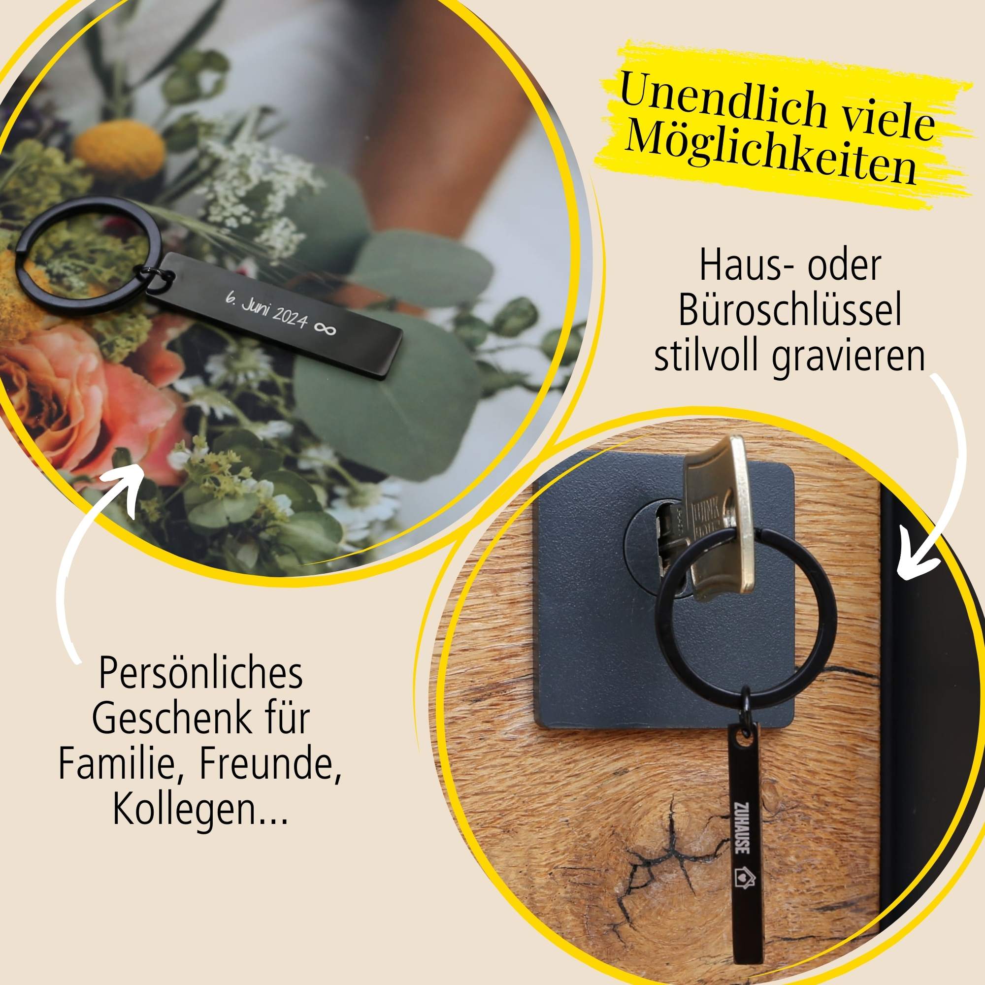 Schlüsselanhänger Plättchen Gold Personalisiert