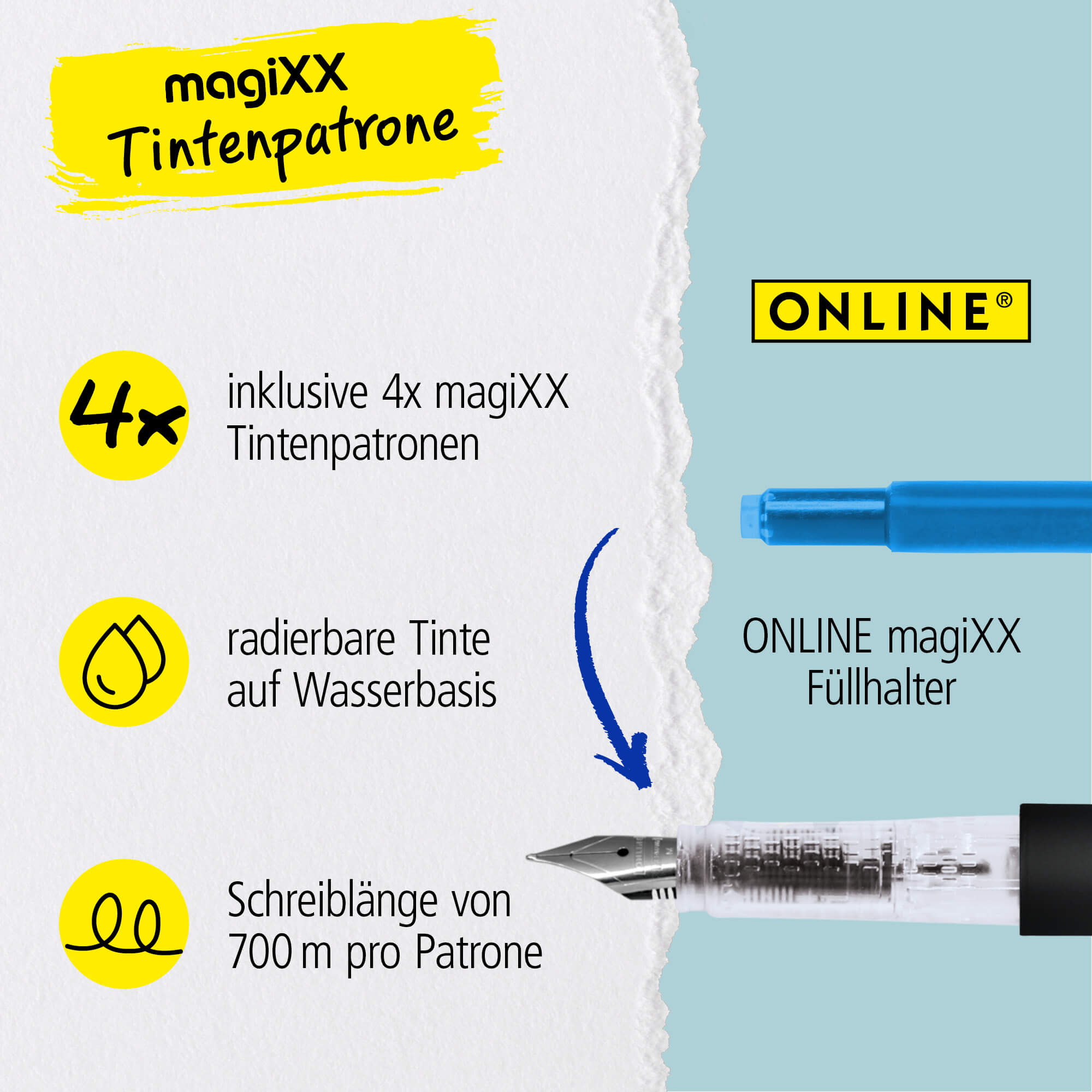Radierbarer Füller ONLINE magiXX Dark Shadow inkl. Tintenpatronen