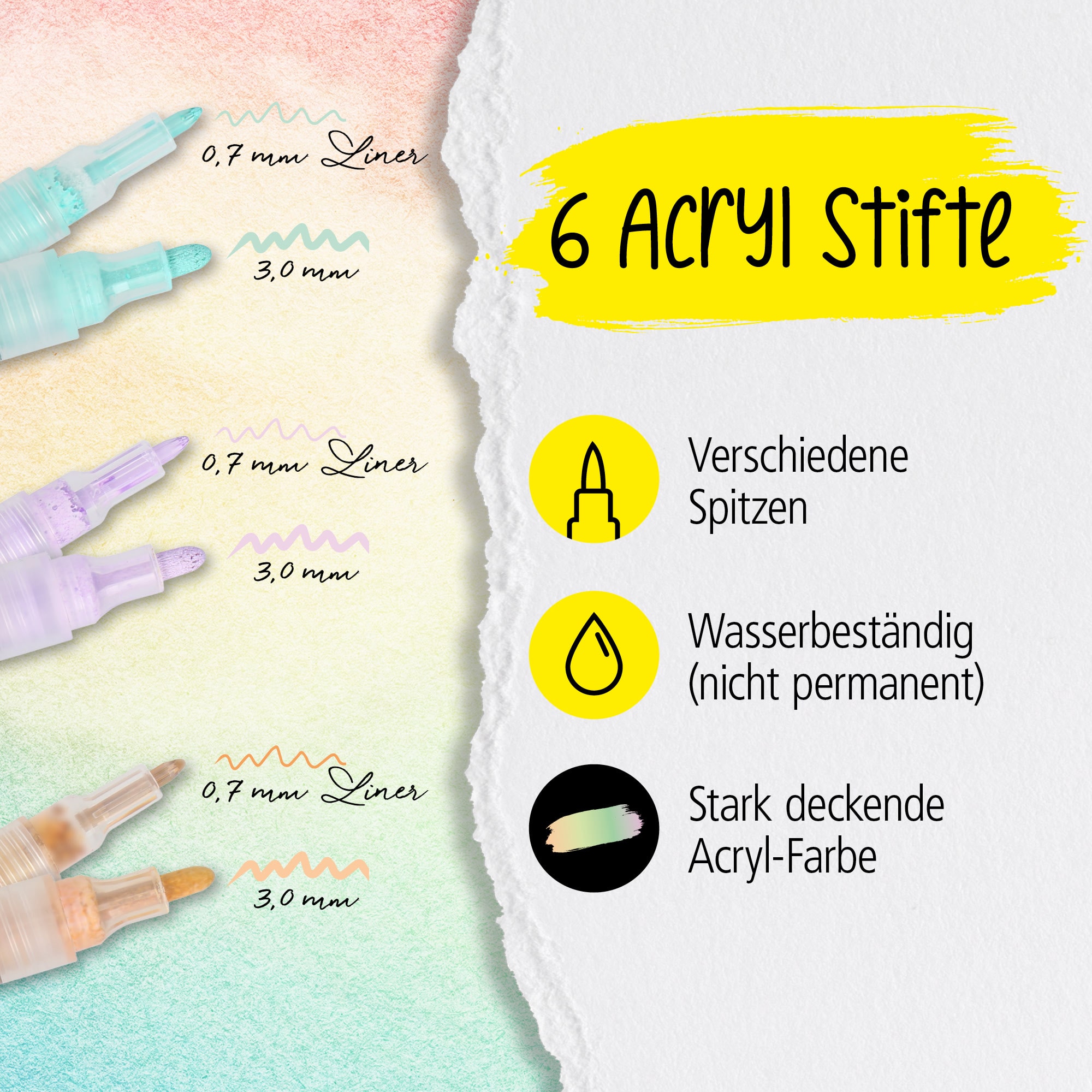Pastell Lettering Set mit Acryl Marker, 6 Stifte