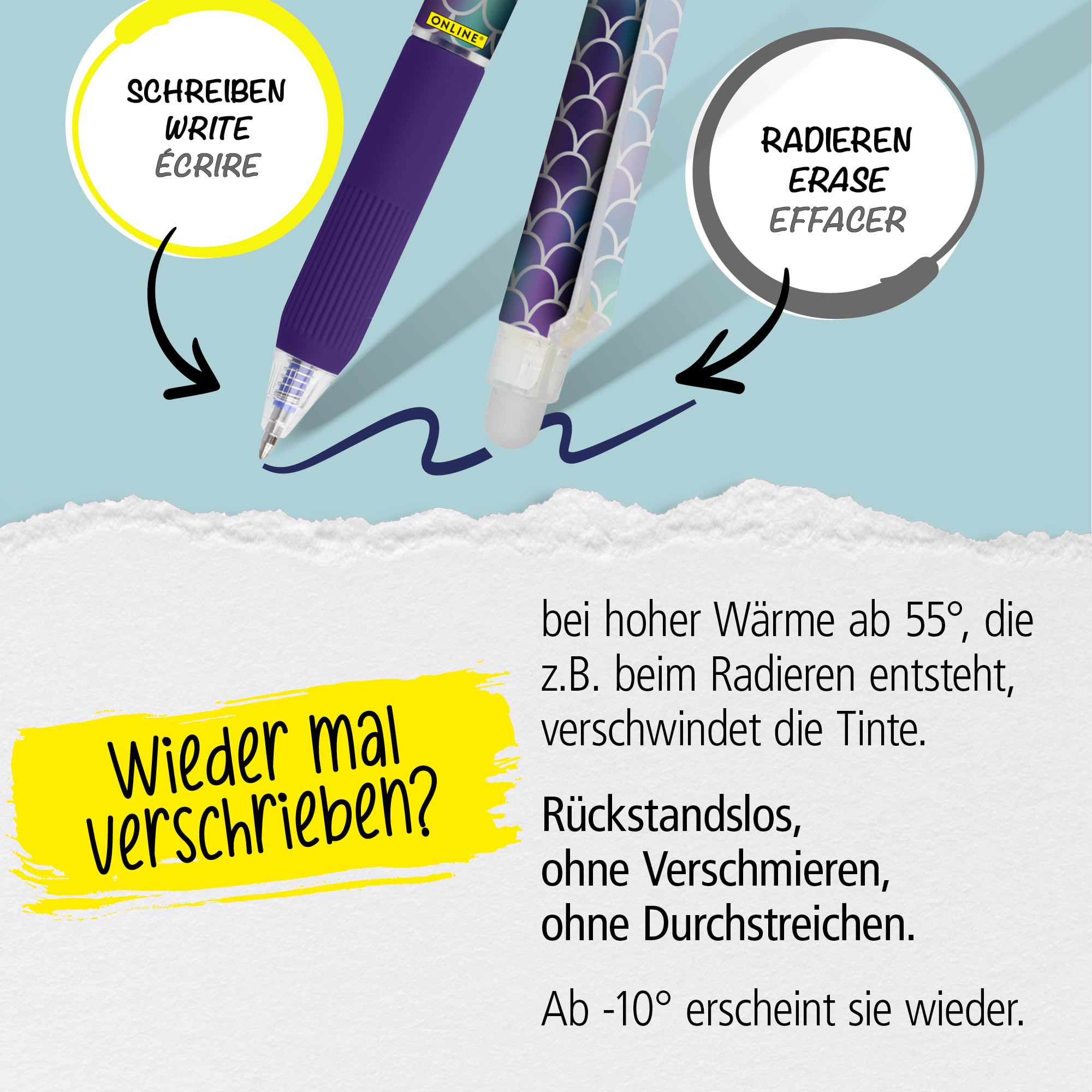 Radierbare Ersatzminen für ONLINE magiXX Gelschreiber - 0,7 mm blau