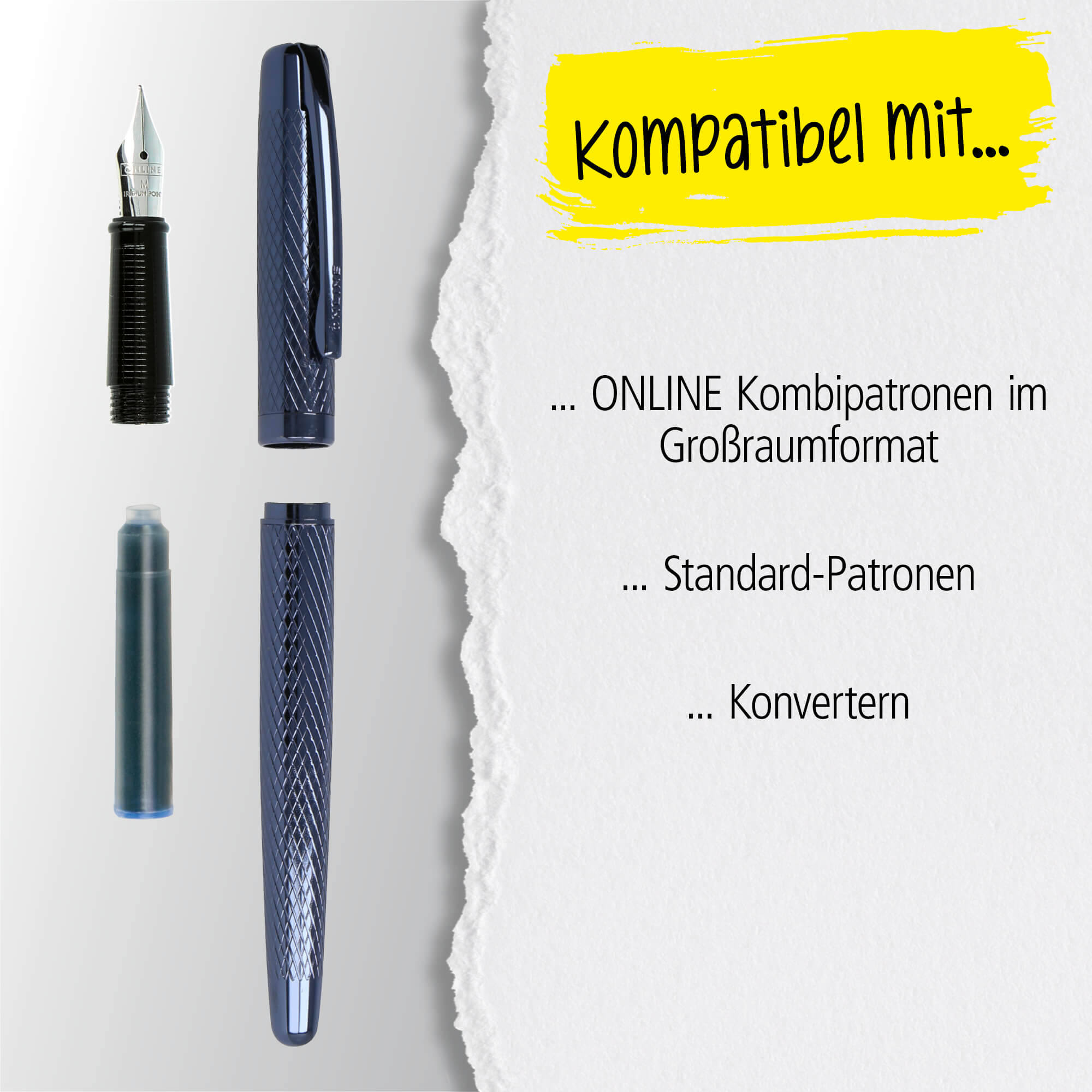 Füller Eleganza Diamond Night, aus Metall, Federstärke M, inkl. Tintenpatrone und Geschenkverpackung