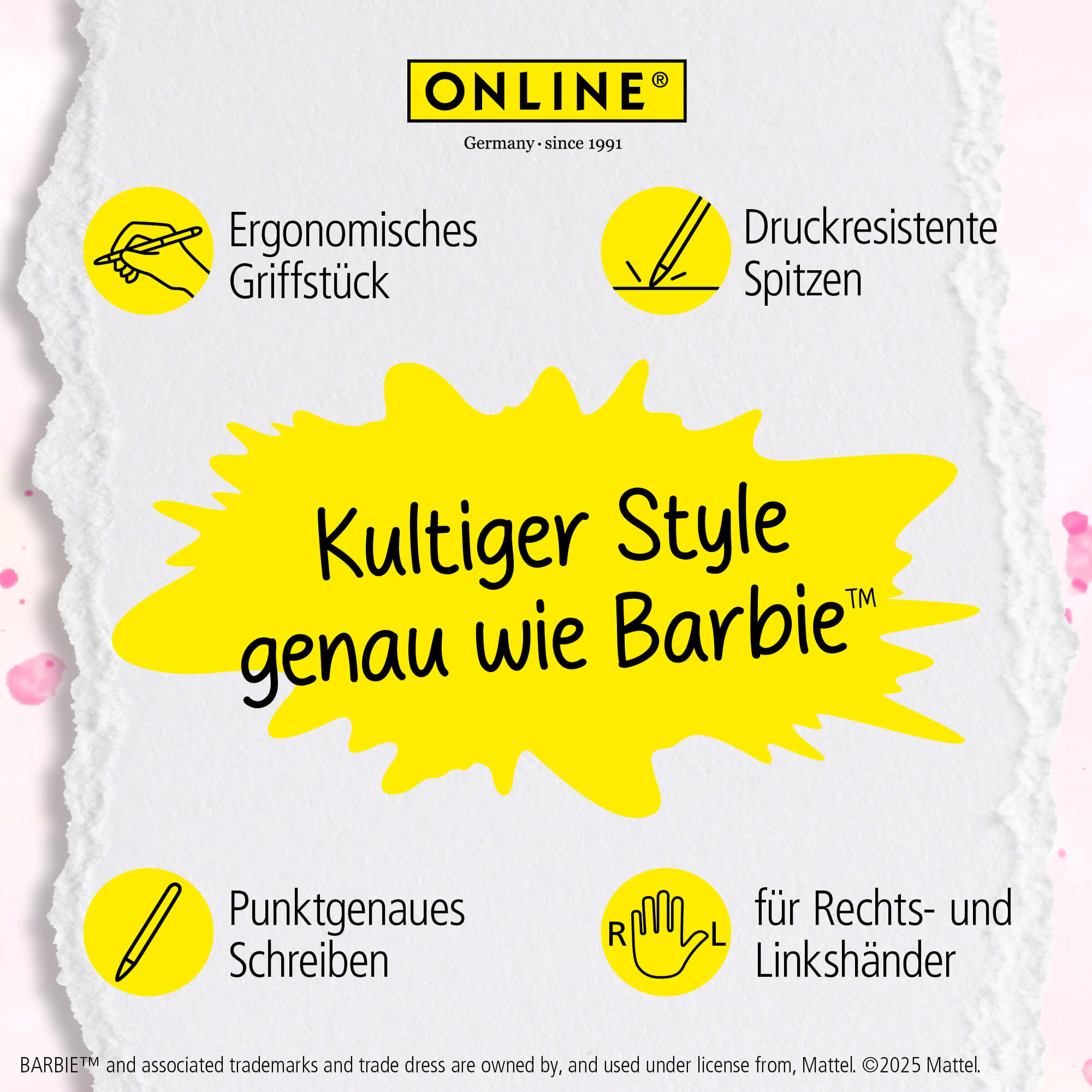 Radierbare Gelschreiber ONLINE magiXX Fun Barbie Edition, 6er-Pack, limitierte Kollektion