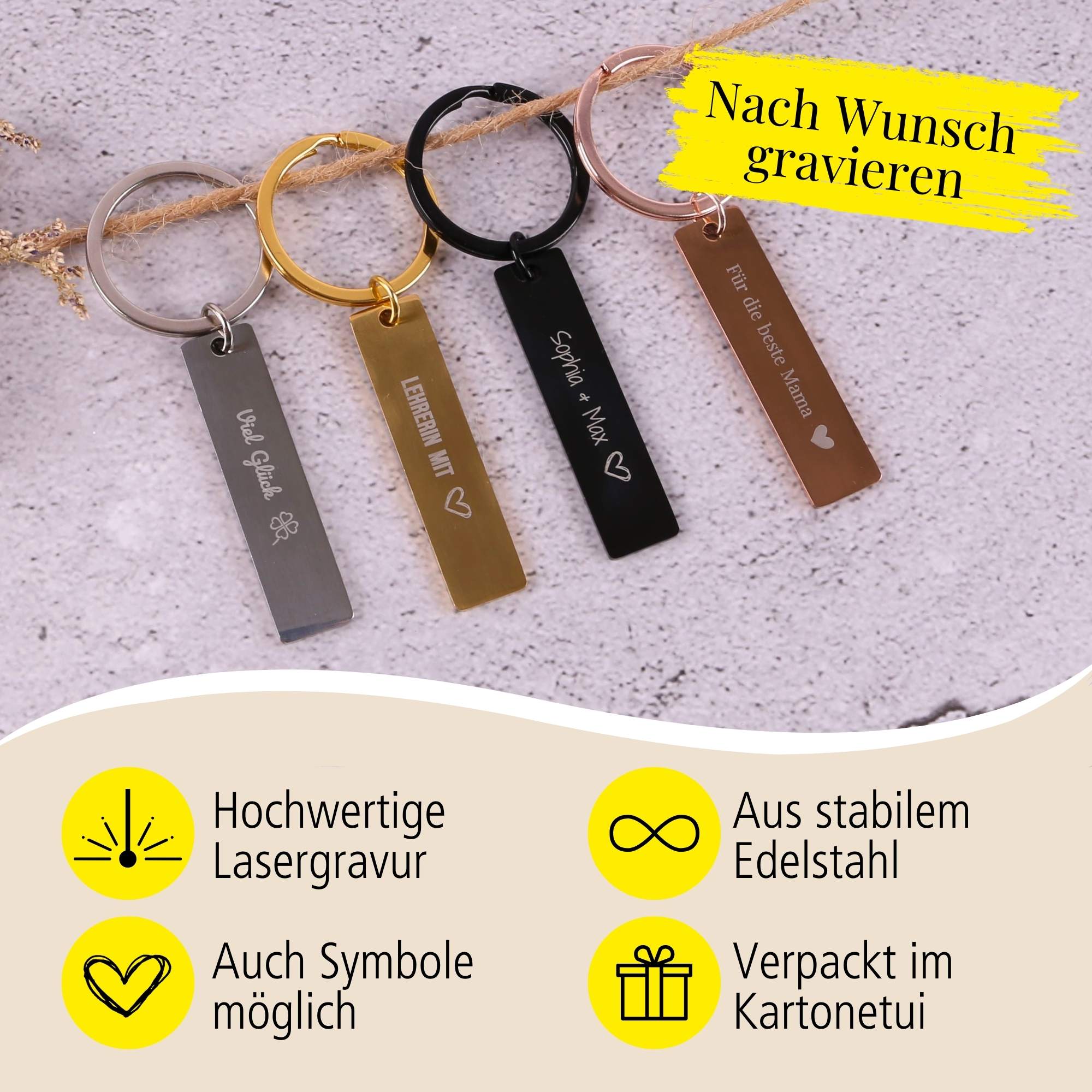 Schlüsselanhänger Plättchen Gold Personalisiert