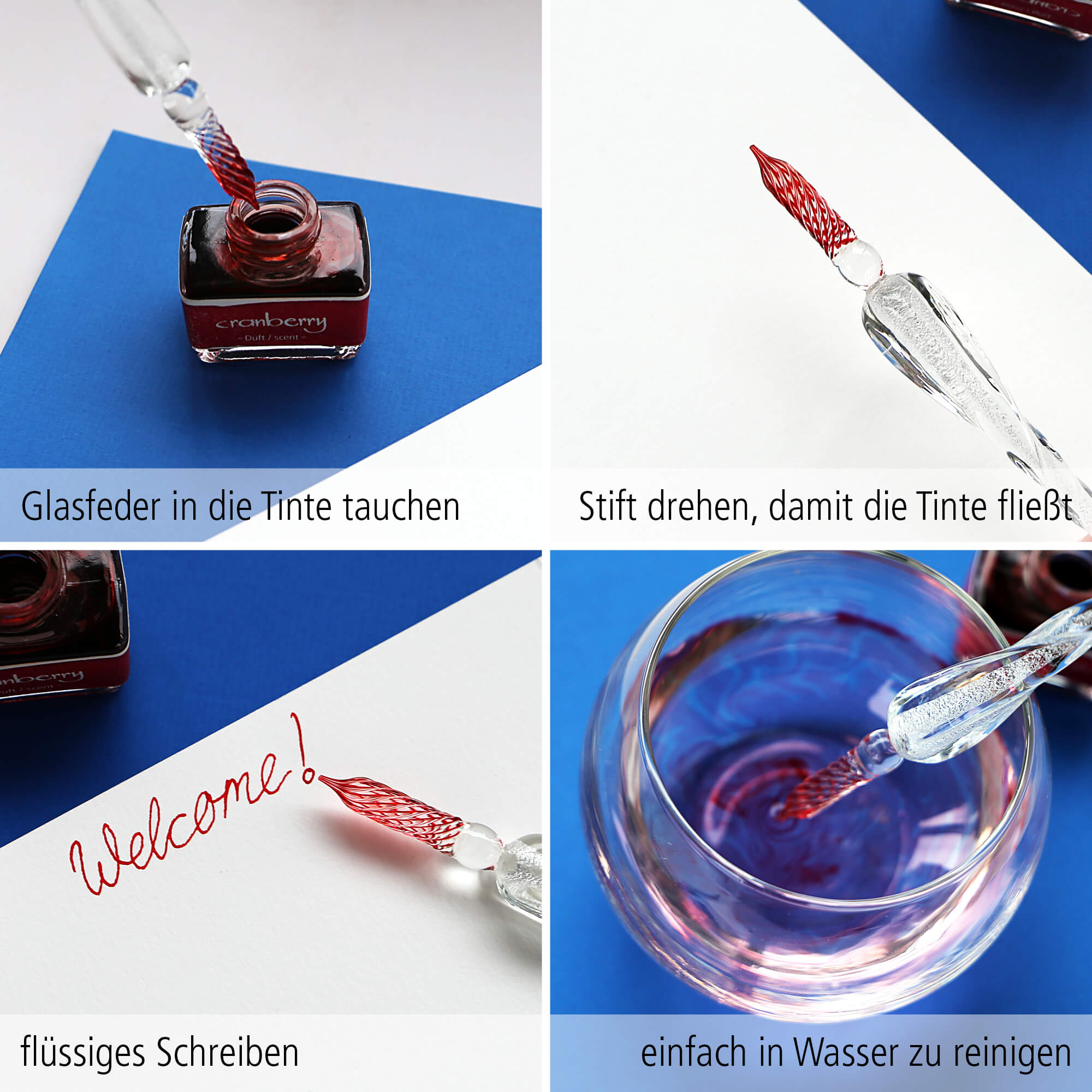 Glass Dip Pen, Glas-Federkiel, Set inkl. Tintenglas schwarz