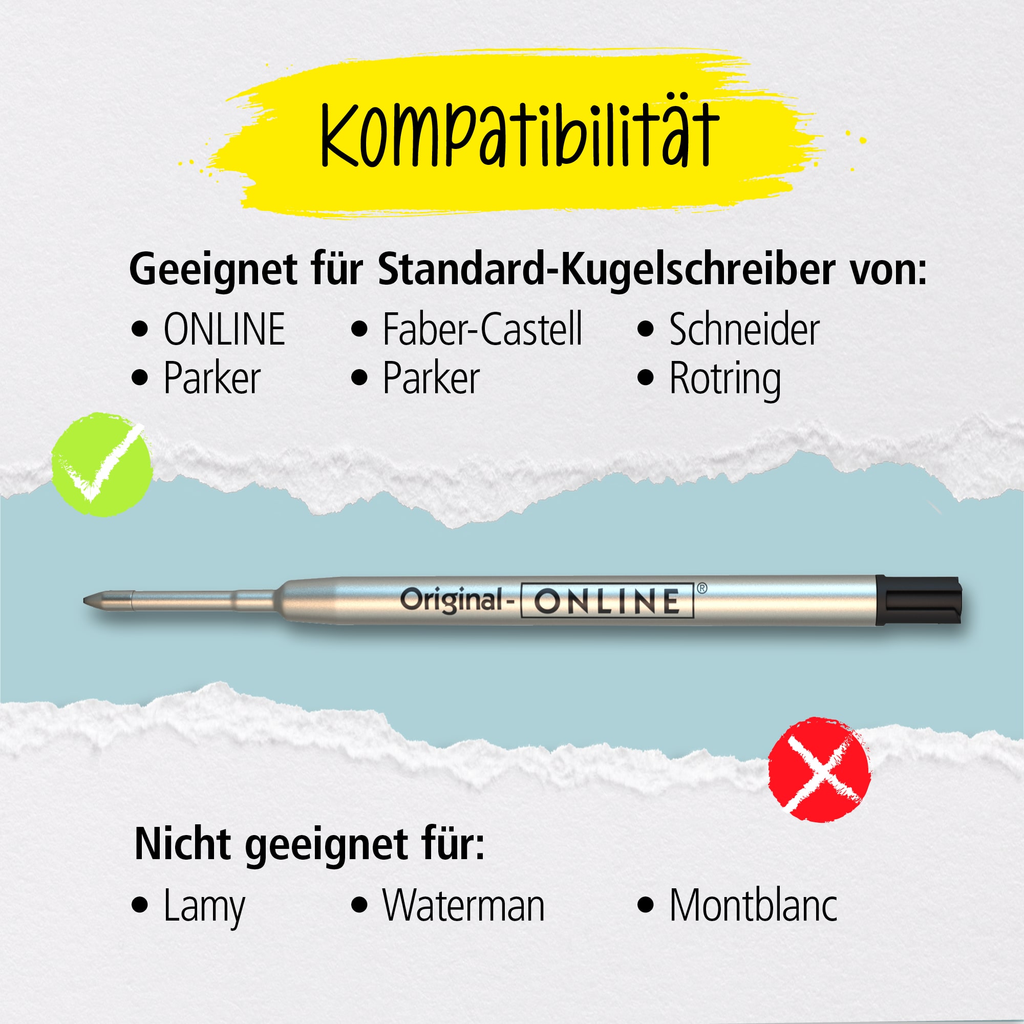 Internationale Großraumminen Set, 6 Stück (schwarz)