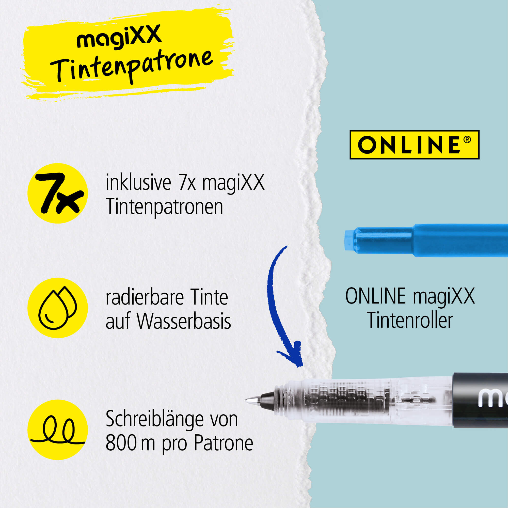 Radierbarer Patronenrollerball ONLINE magiXX Black inkl. Tintenpatronen
