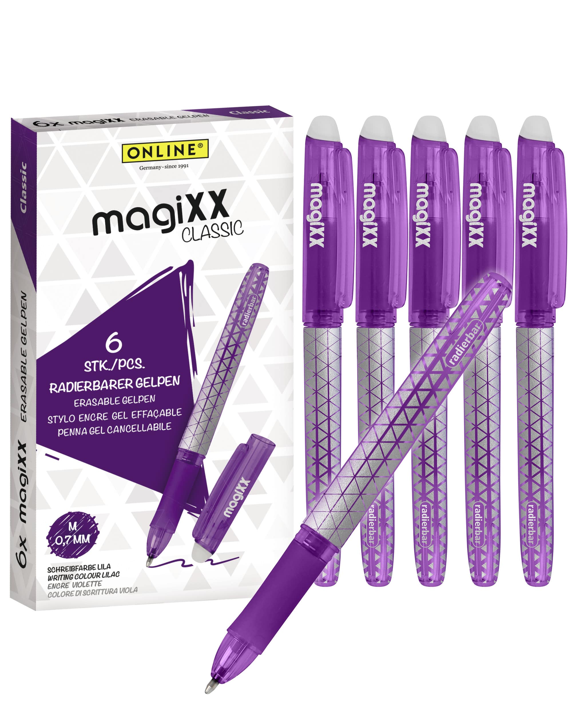 Radierbarer Gelschreiber ONLINE magiXX Classic Lila, 6er Pack