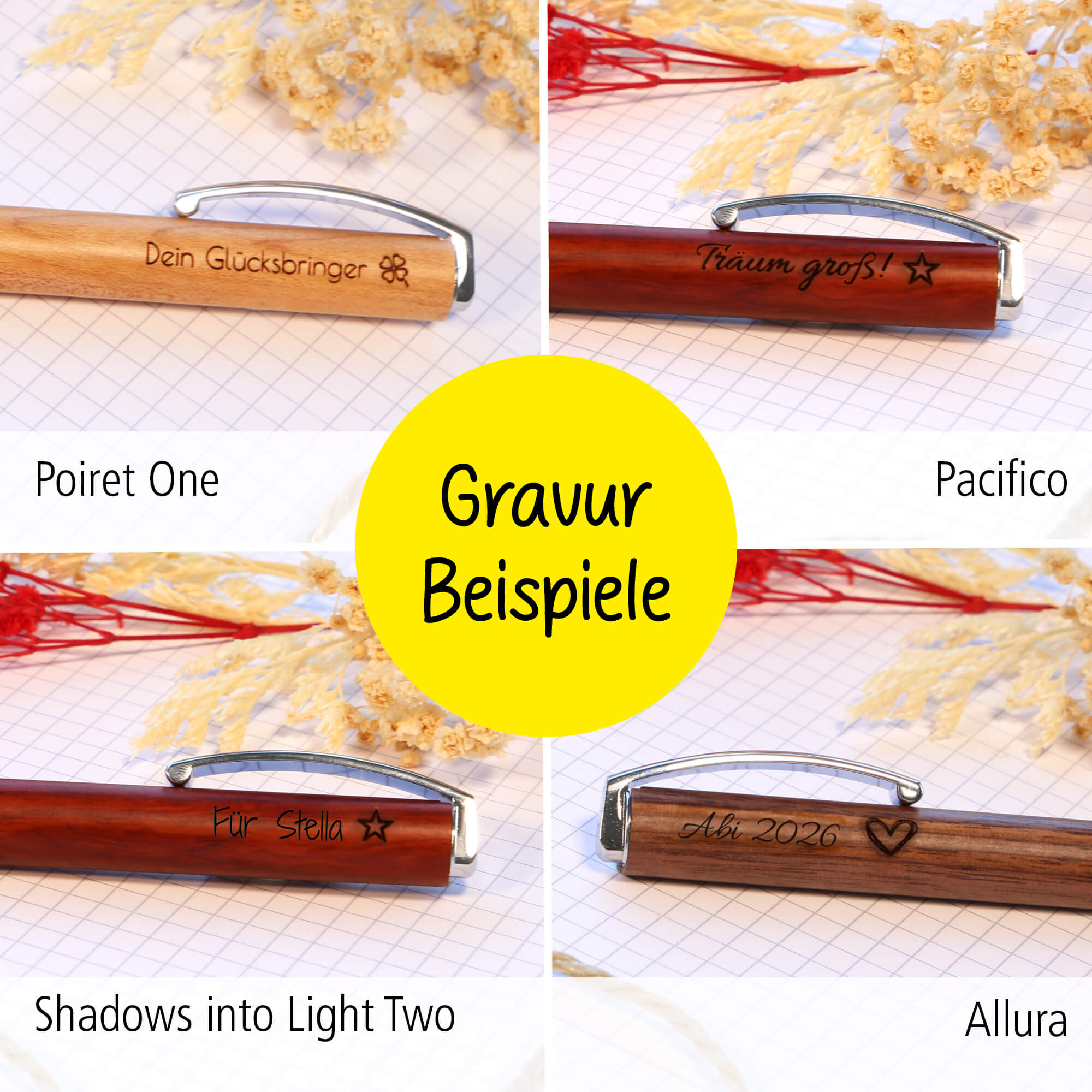 Vier Kugelschreiber Vision Nature Maple mit Gravur
