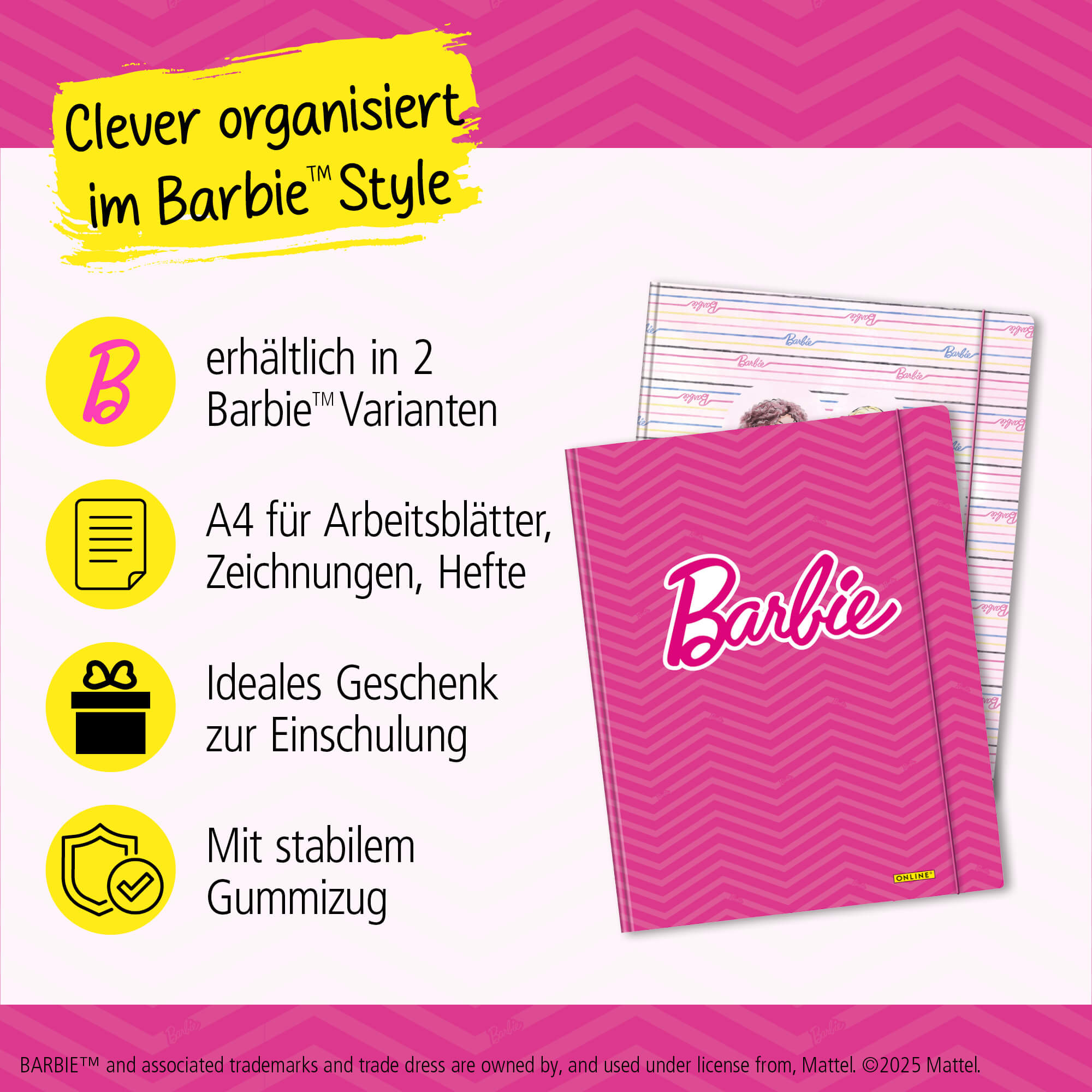 Gummizugmappe DIN A4 Barbie Pink