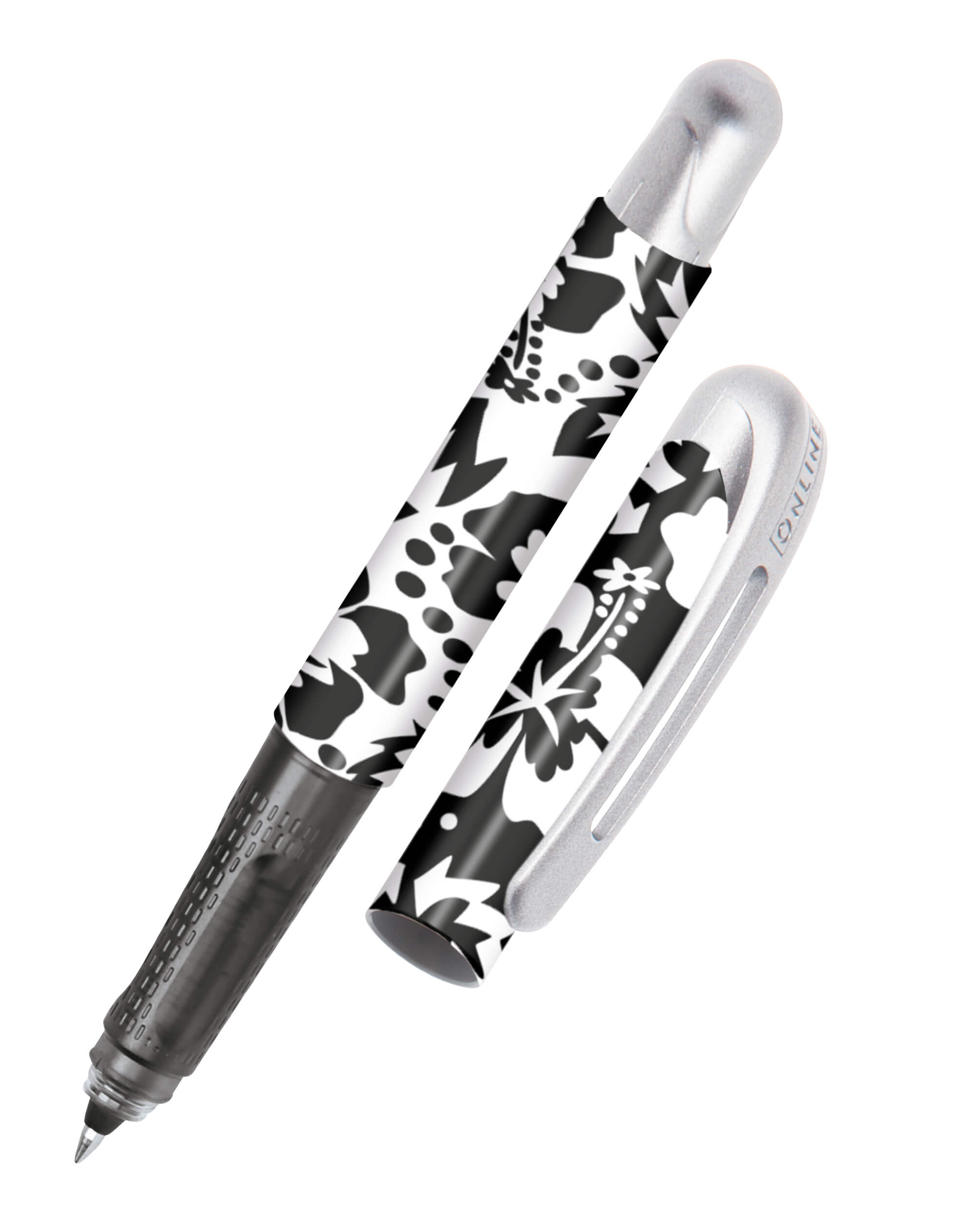 Tintenroller mit Blumen schwarz-weiß