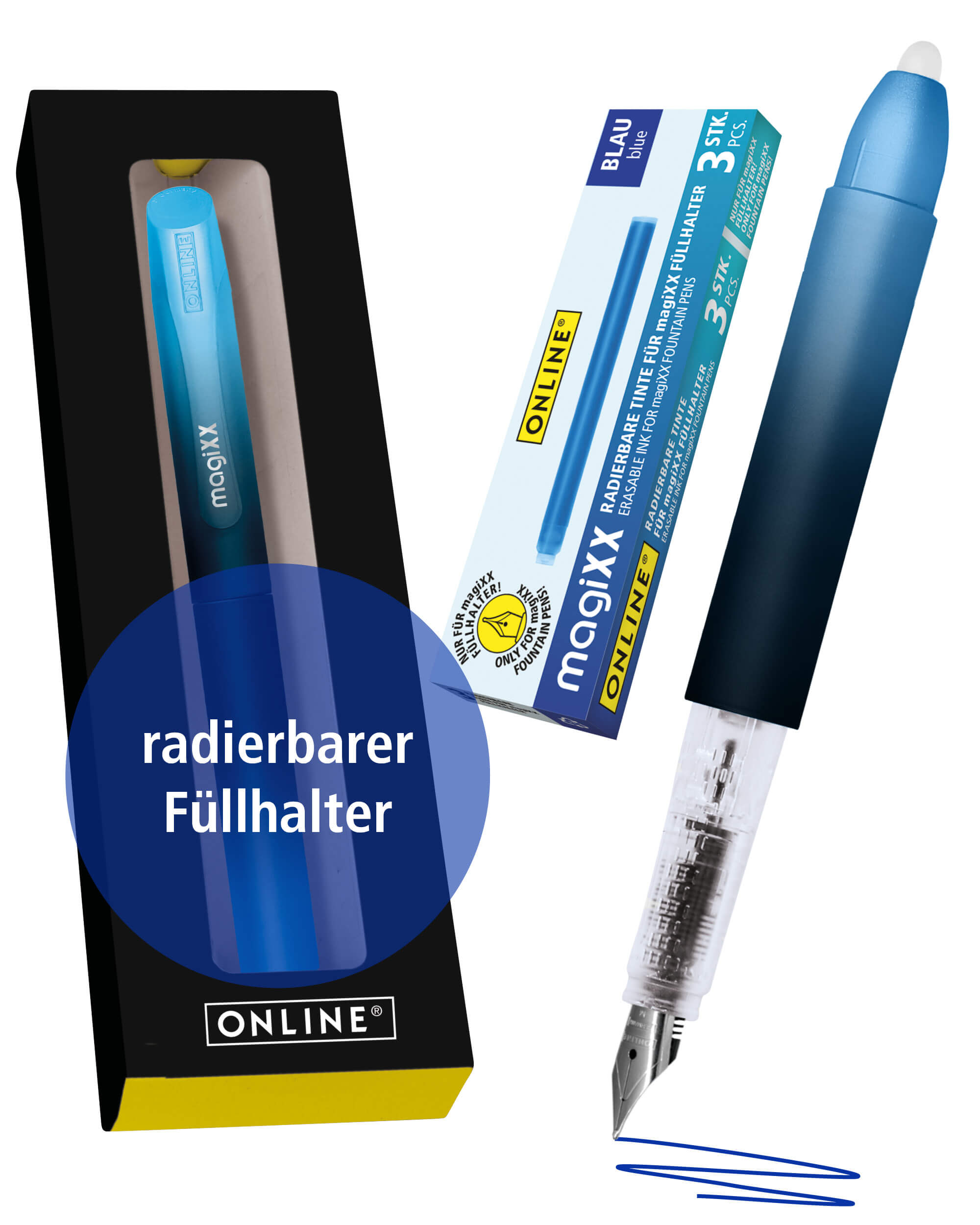 Radierbarer Füller ONLINE magiXX Deep Ocean inkl. Tintenpatronen