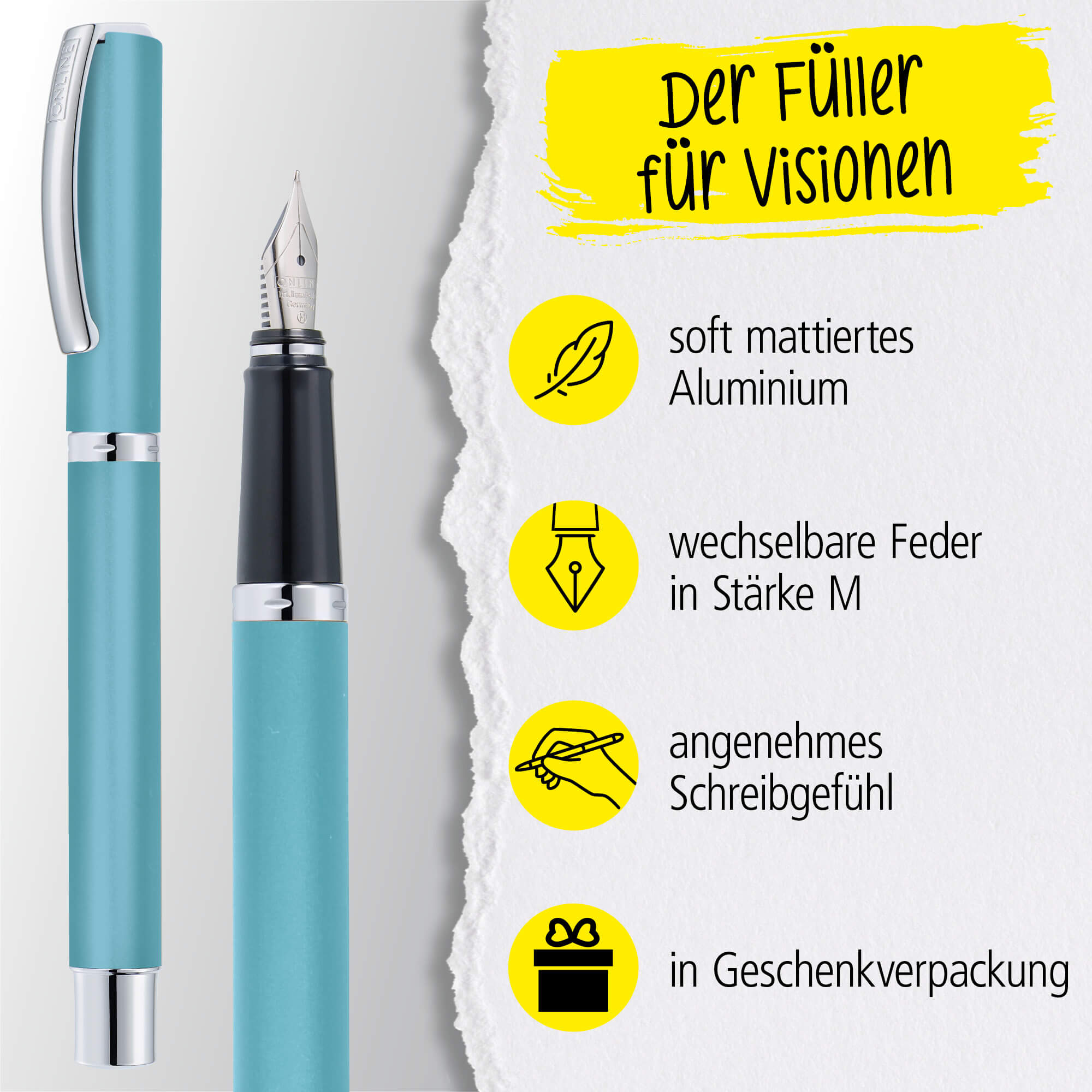 Füller Vision Turquoise (M), personalisiert mit Gravur