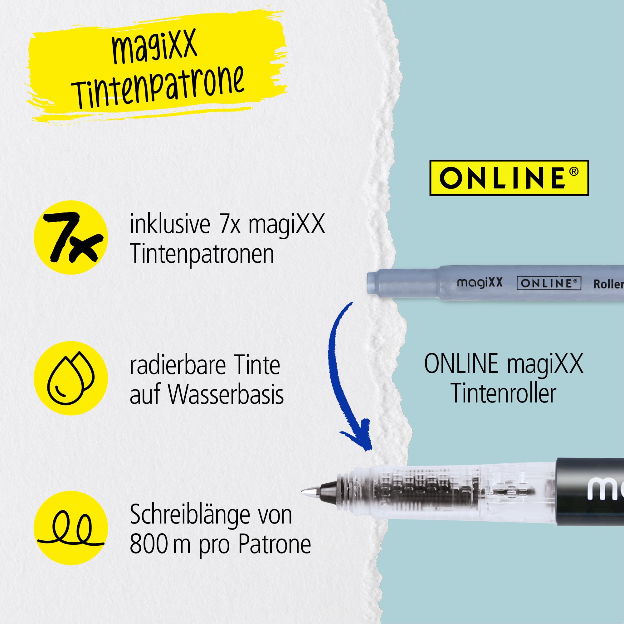Radierbarer Patronenrollerball ONLINE magiXX Blue inkl. Tintenpatronen