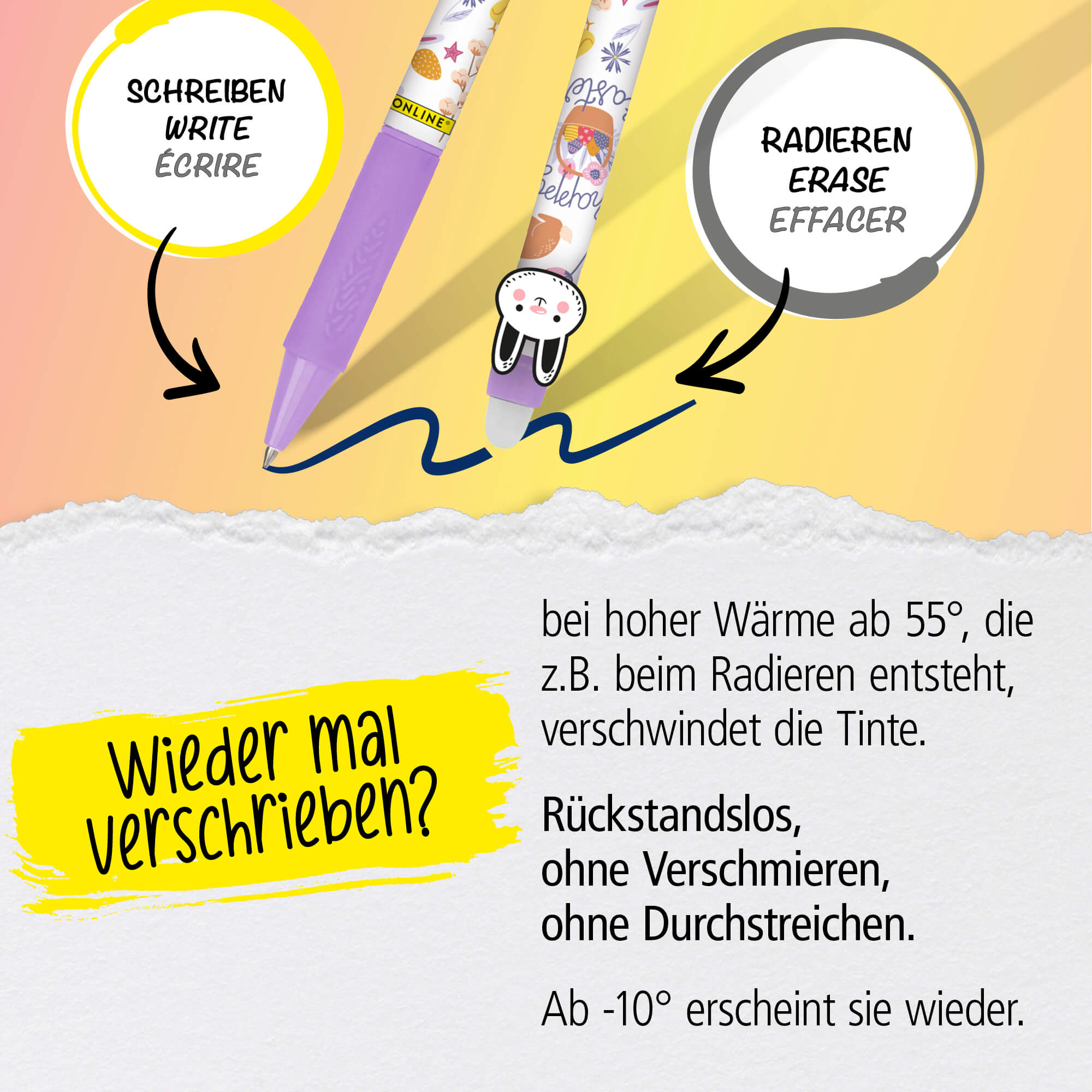 Radierbare Gelschreiber ONLINE magiXX Fun Spring, 6 Stück, süße Tiermotive