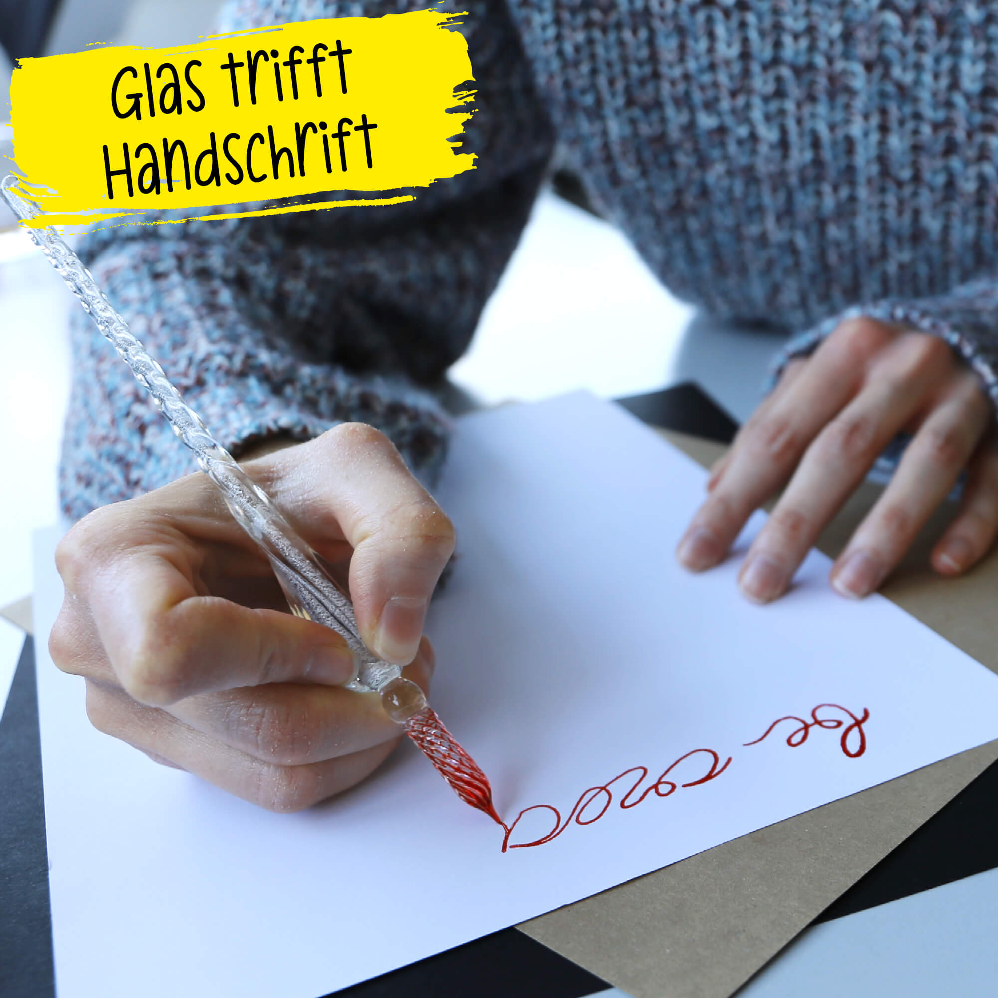 Glass Dip Pen, Glas-Federkiel, Set inkl. Tintenglas schwarz